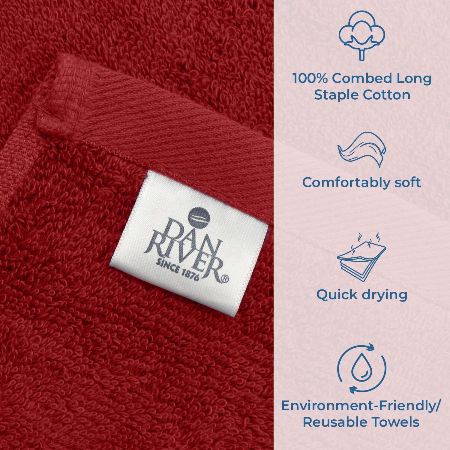 DAN RIVER Juego de 4 toallas de baño de algodón 100% lujoso, calidad premium, máxima comodidad y absorción para baño, hogar y spa (27 x 54