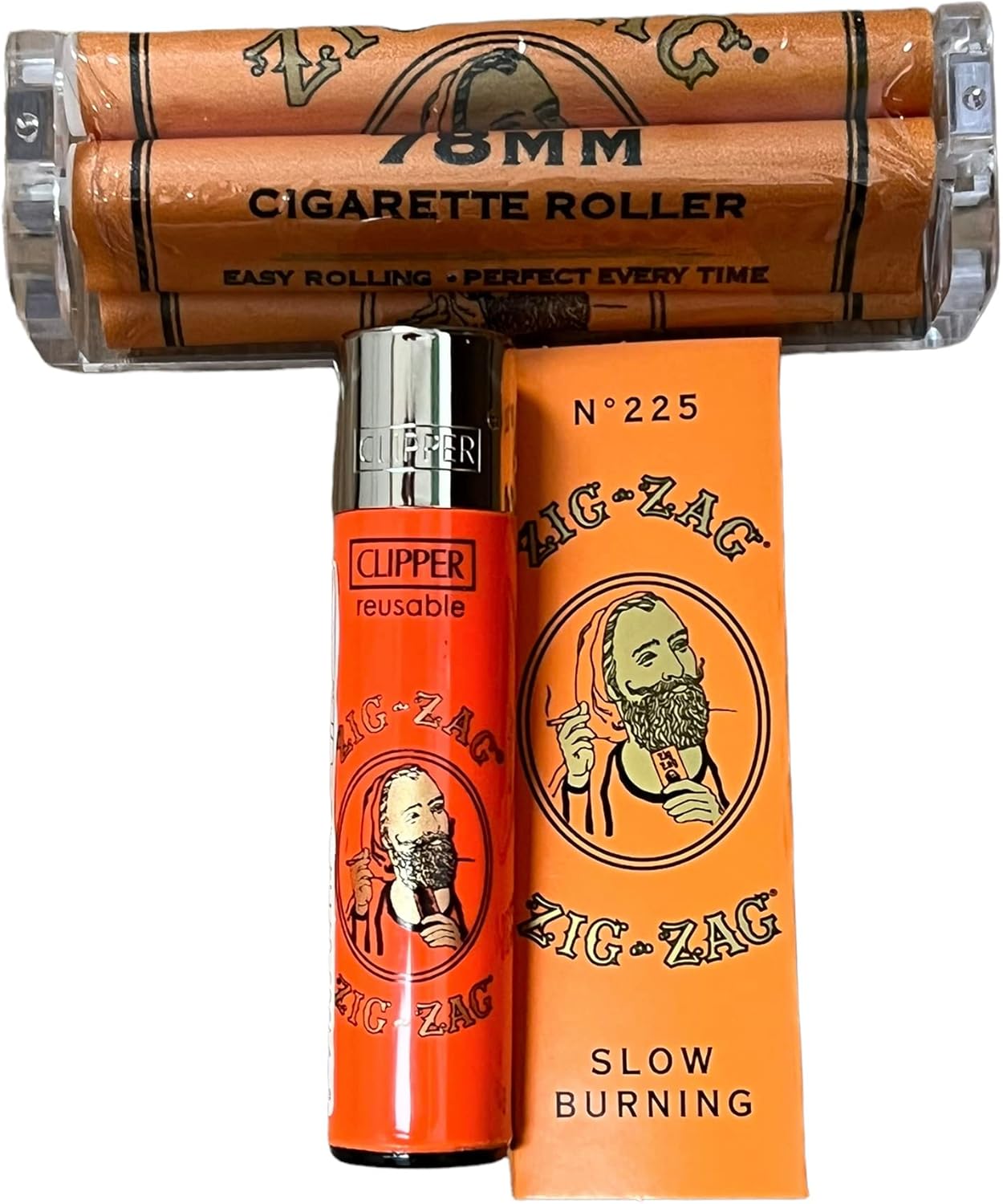 Zig Zag – Papel rodante de 1 14 naranja + encendedor de cortaúñas + máquina rodante de 3.071in + tarjeta de cuchara RSV