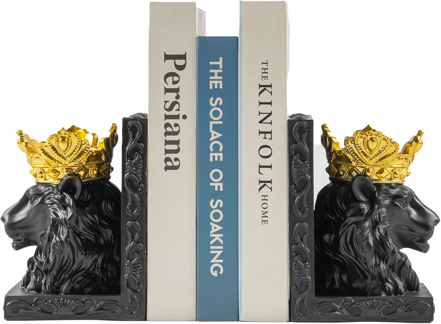 Sujetalibros decorativos de estatua de león (juego de 2) escultura de león corona para regalo de Leo, sujetalibros resistentes, extremos