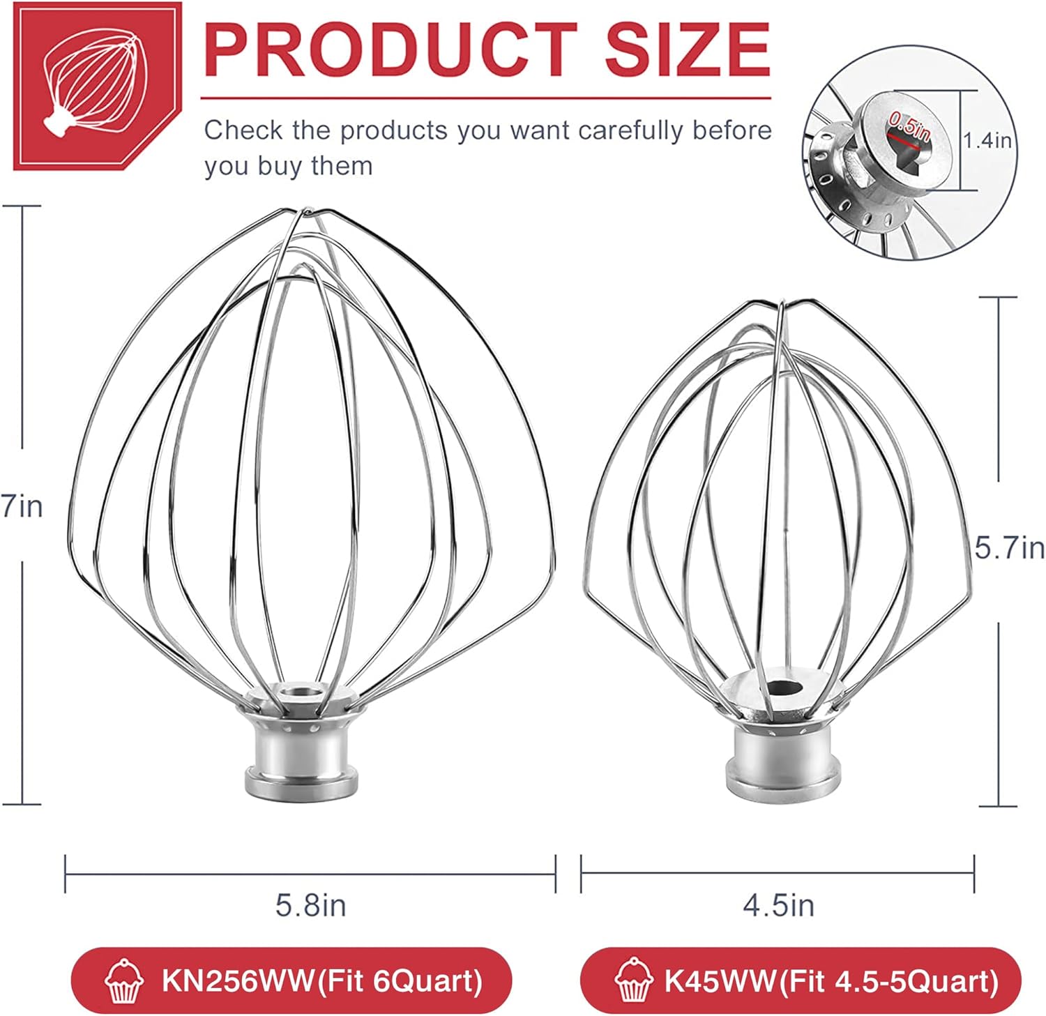 KitchenAid – Accesorio de alambre de acero inoxidable para batidoras de 5 a 6 cuartos de galón, reemplazo de batidor de alambre para K5AWW, batidor