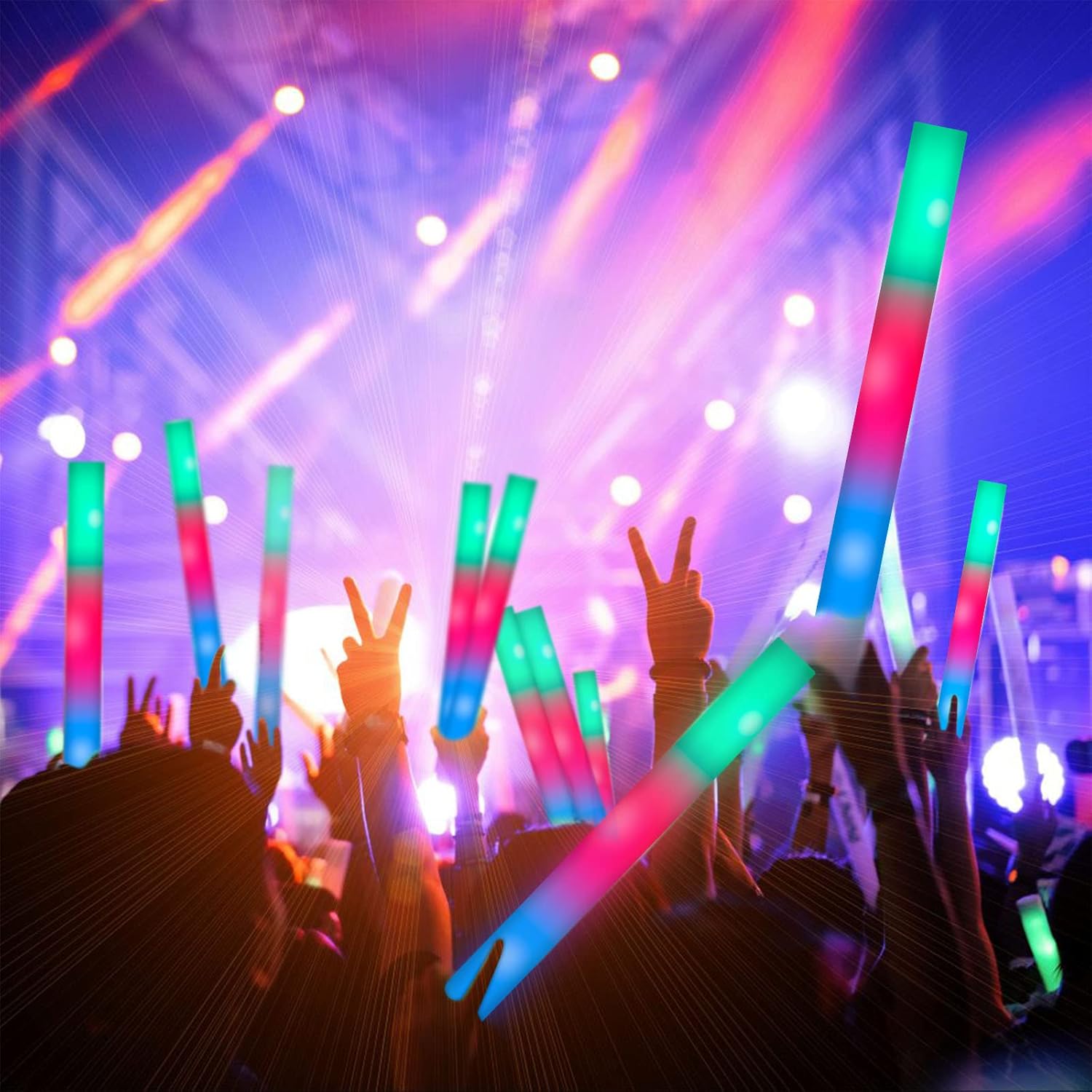 Paquete de 105 varillas de espuma LED para fiestas a granel con 3 modos de parpadeo colorido, suministros de fiesta que brillan en la oscuridad,