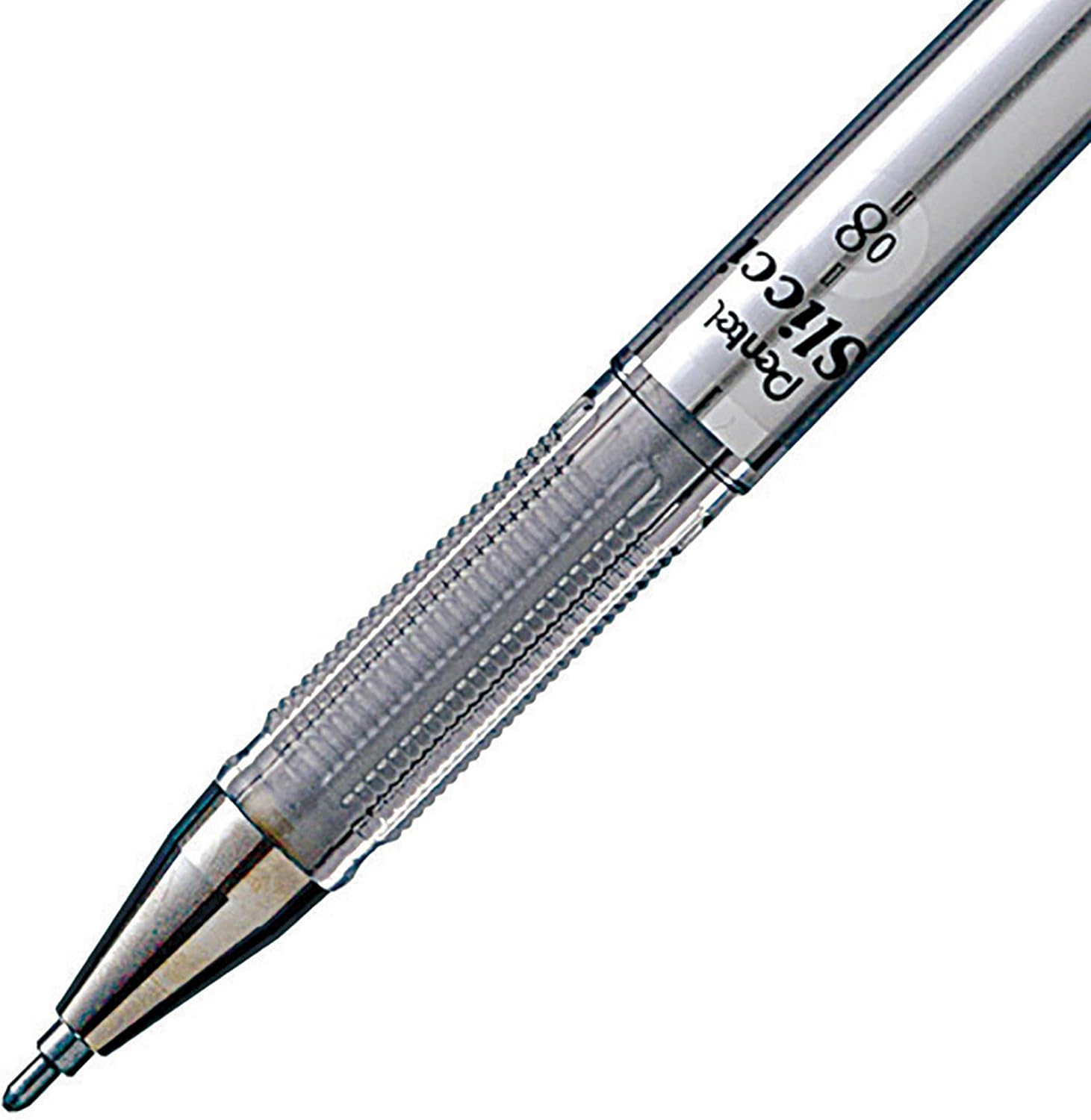 Pentel Arts Slicci (BG208-Z), punta de aguja de 0.031 in, bolígrafo de gel mediano, tinta metálica plateada (BG208-Z), paquete de 12