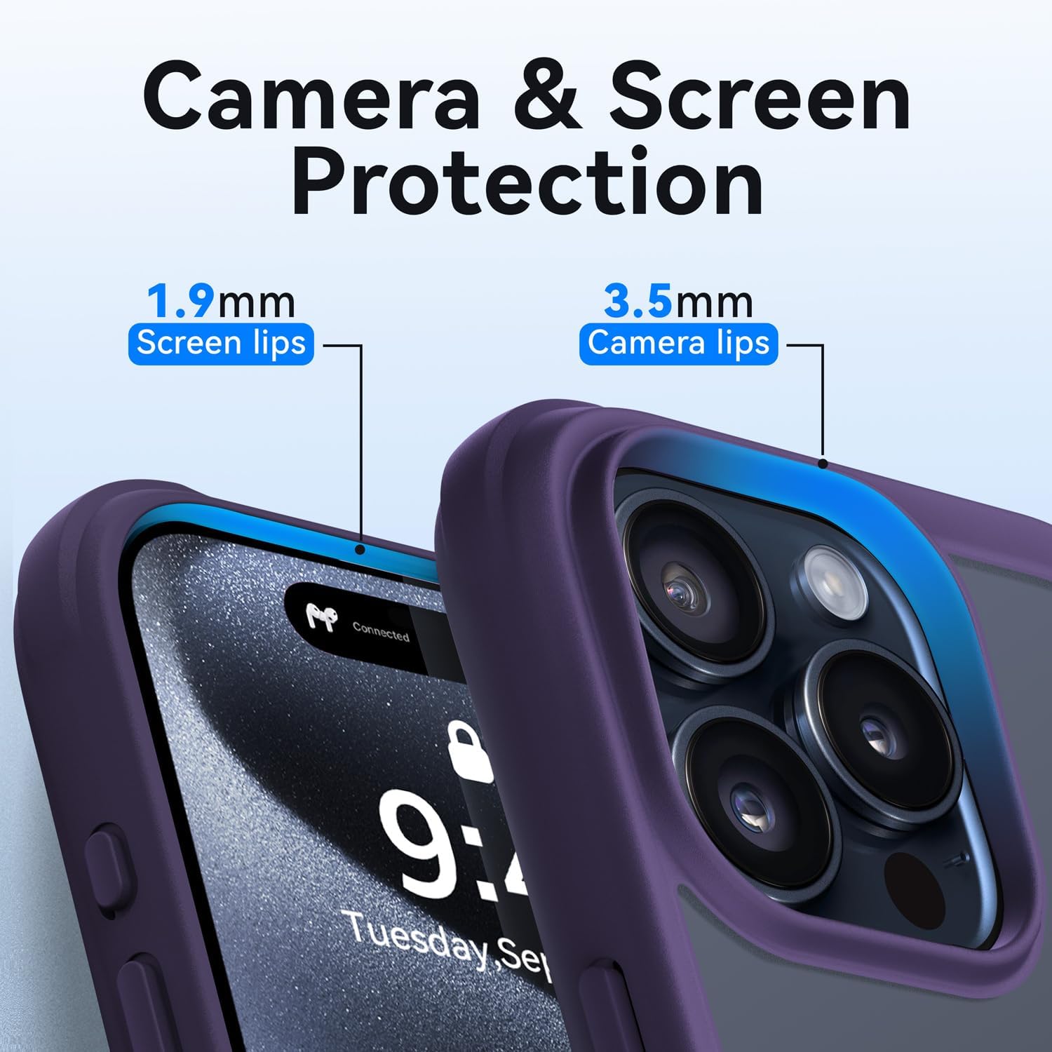 Mkeke Funda para iPhone 15 Pro, no amarilla protección de grado militar a prueba de golpes, para Apple iPhone 15 Pro 2023, color morado