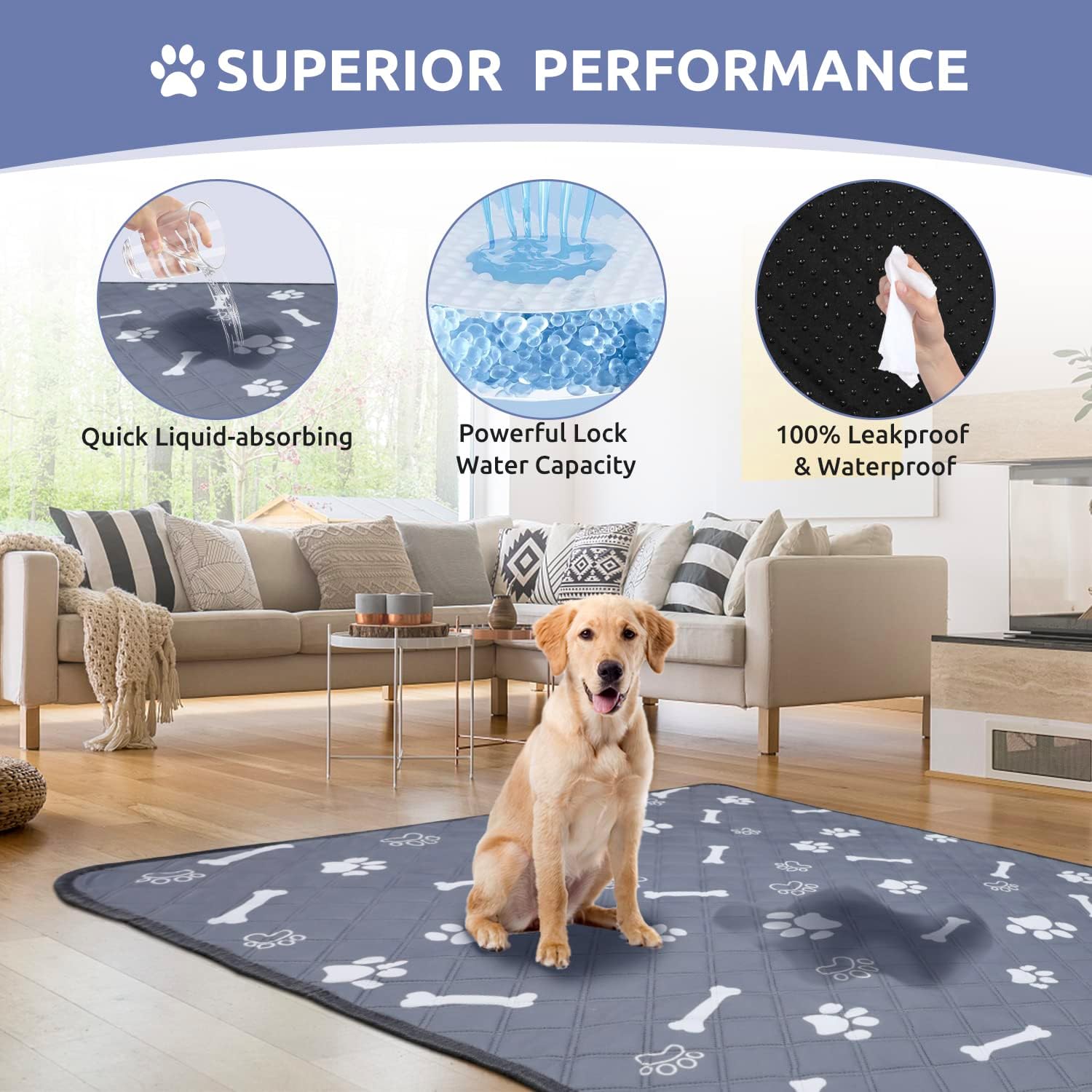 Almohadillas lavables para orina de perros de 18 x 24 pulgadas, paquete de 2 almohadillas reutilizables para entrenamiento de mascotas, súper