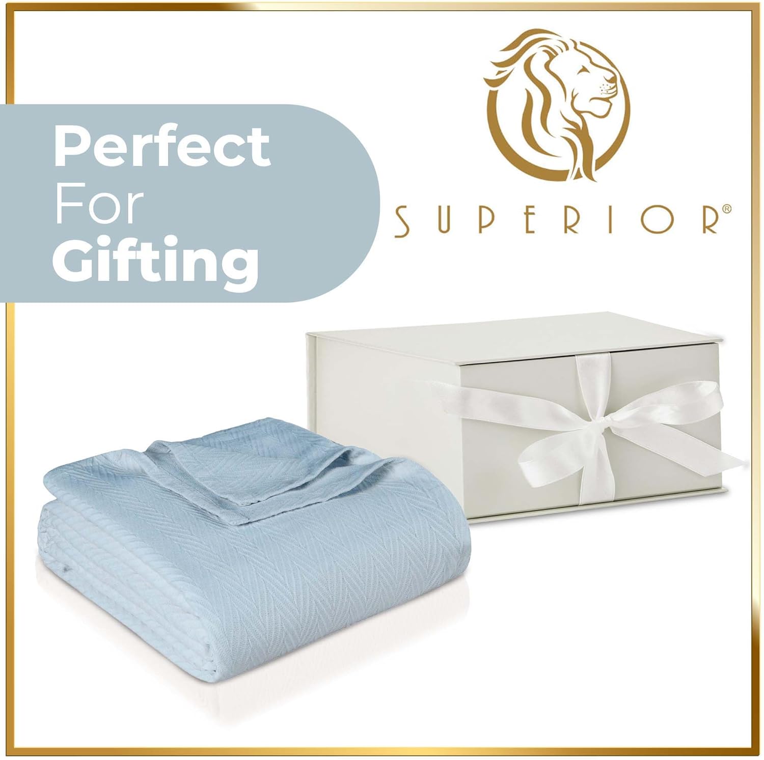 Superior Hroo Collection – Manta térmica de algodón para todas las estaciones, tejida en color azul claro, reversible, ultrasuave y cálida, manta de