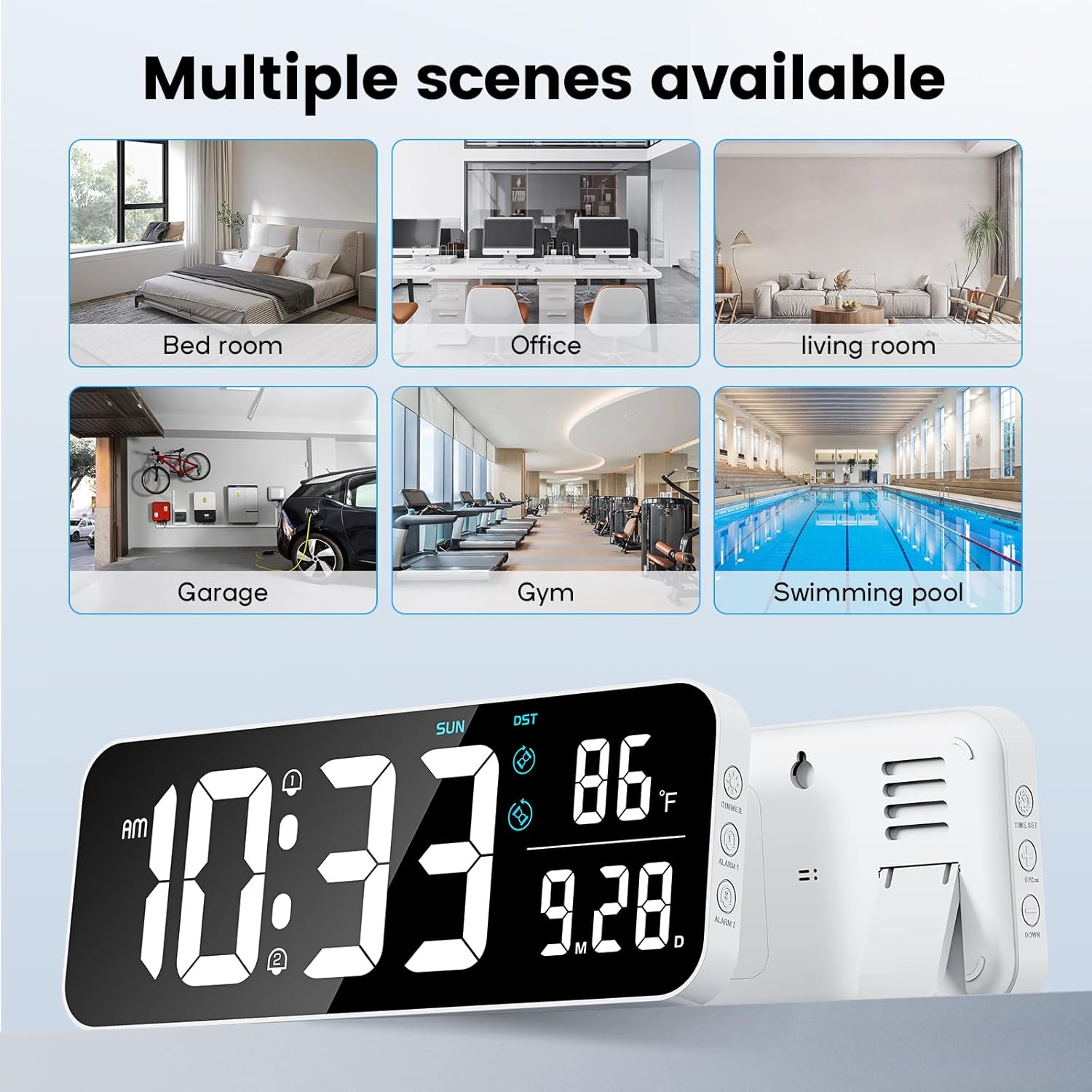 Deeyaple Reloj de pared digital, pantalla LED de 14.6 pulgadas, pantalla grande, fecha, temperatura, 1224 horas, control remoto, 10 brillo
