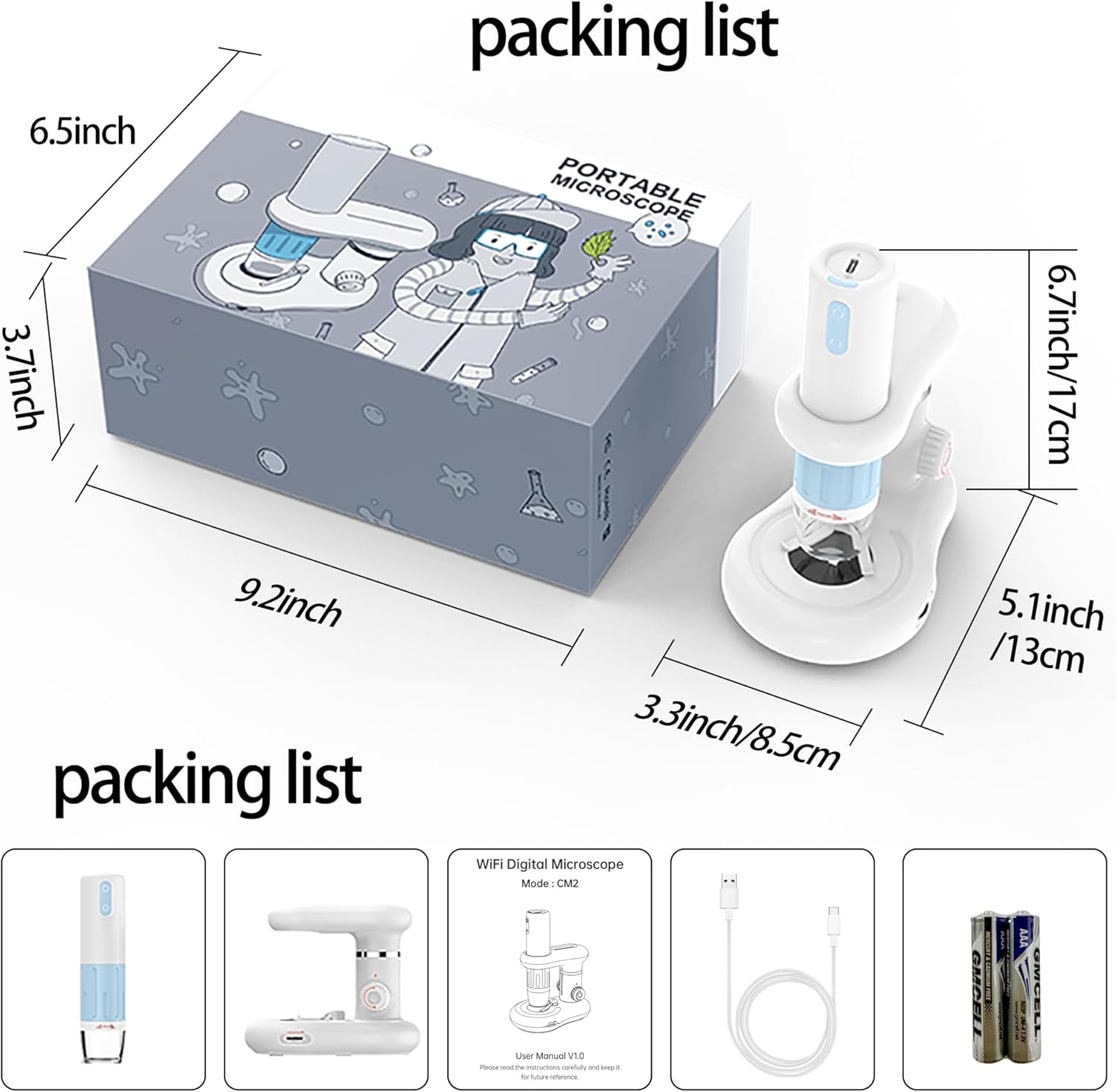 Microscopio digital 1000x, lupa para monedas con 8 luces LED ajustables, compatible con iPhone, Android, Mac, Windows
