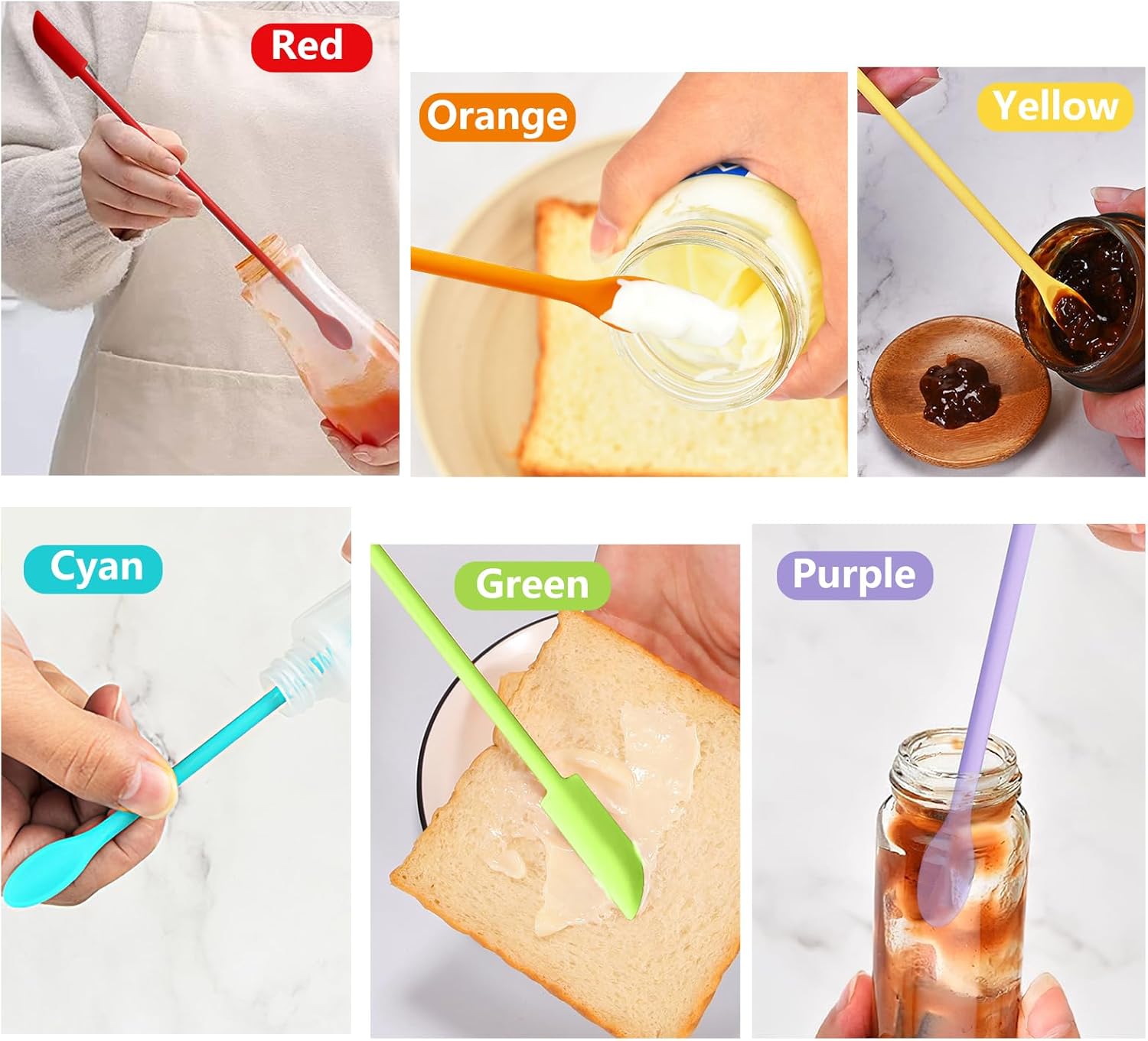 Colorido juego de 6 espátulas de silicona, espátula de maquillaje, espátulas pequeñas para cosméticos, espátula de belleza pequeña, espátula de