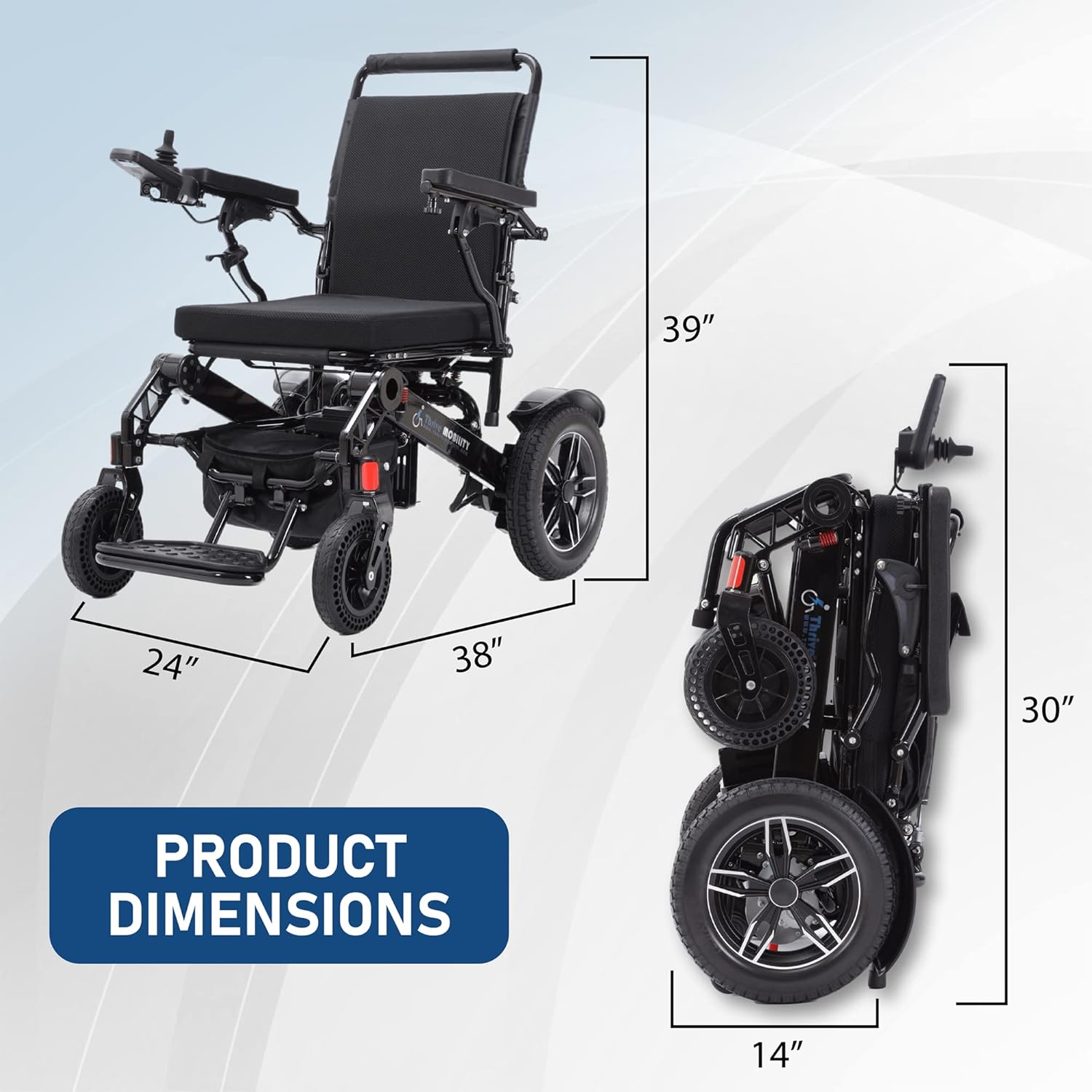 Thrive Mobility Sillas de ruedas eléctricas plegables y de viaje para adultos mayores, silla de ruedas motorizadas (negro, 17 pulgadas de ancho de