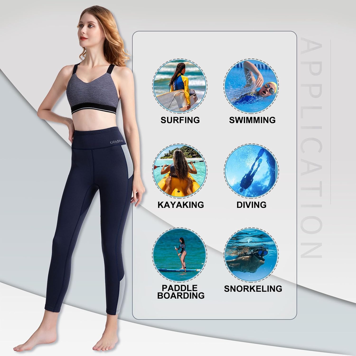 GoldFin Pantalones de neopreno para mujer, pantalones de neopreno de 0.079 pulgadas que mantienen el calor para aeróbicos acuáticos, buceo, surf,