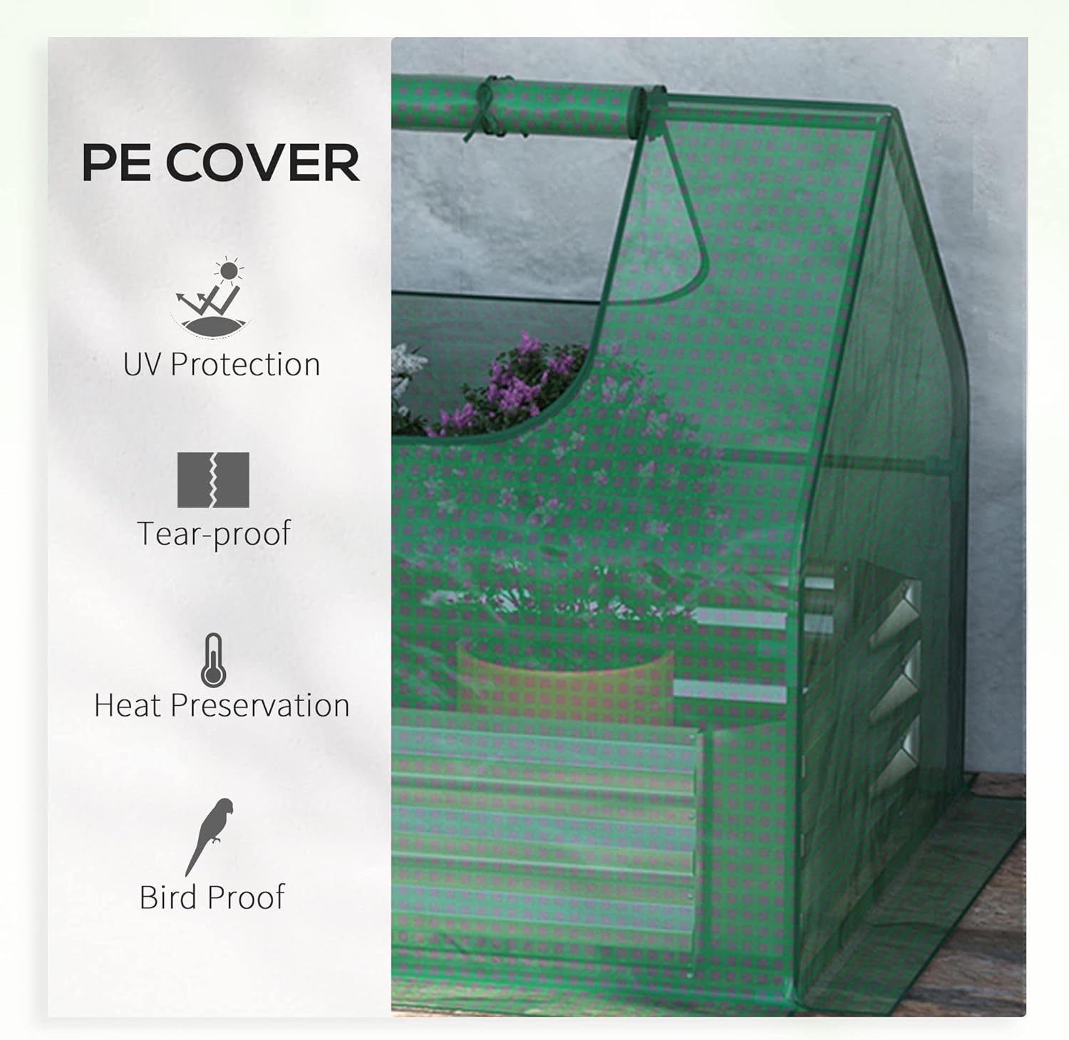 Outsunny Cama de jardín elevada galvanizada de 6 x 3 pies con mini cubierta de invernadero de polietileno, maceta de metal para exteriores con 2