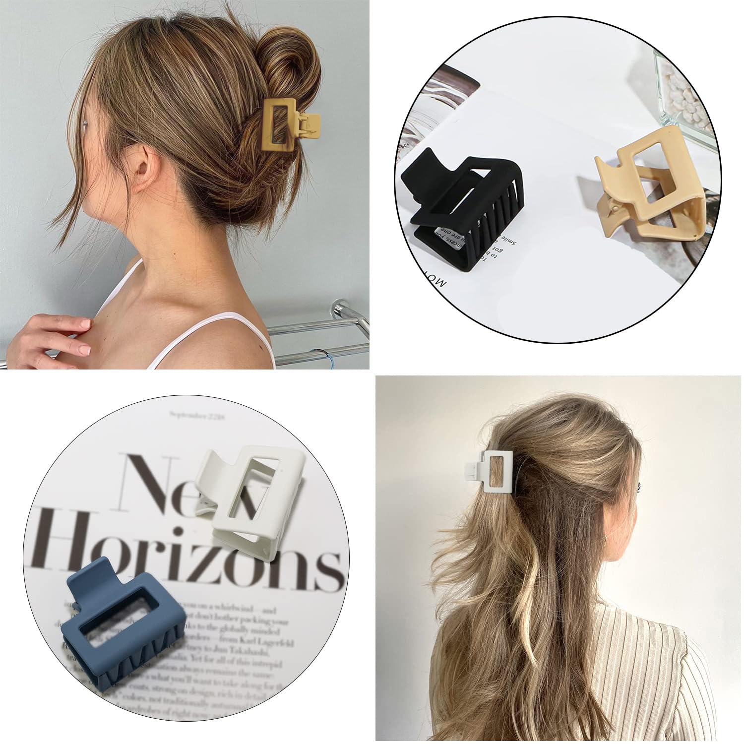XINCHEAL 4 pinzas para el cabello, pinzas de pelo mate de 2 pulgadas para cabello grueso, pinzas cuadradas de color netural para cabello grueso,