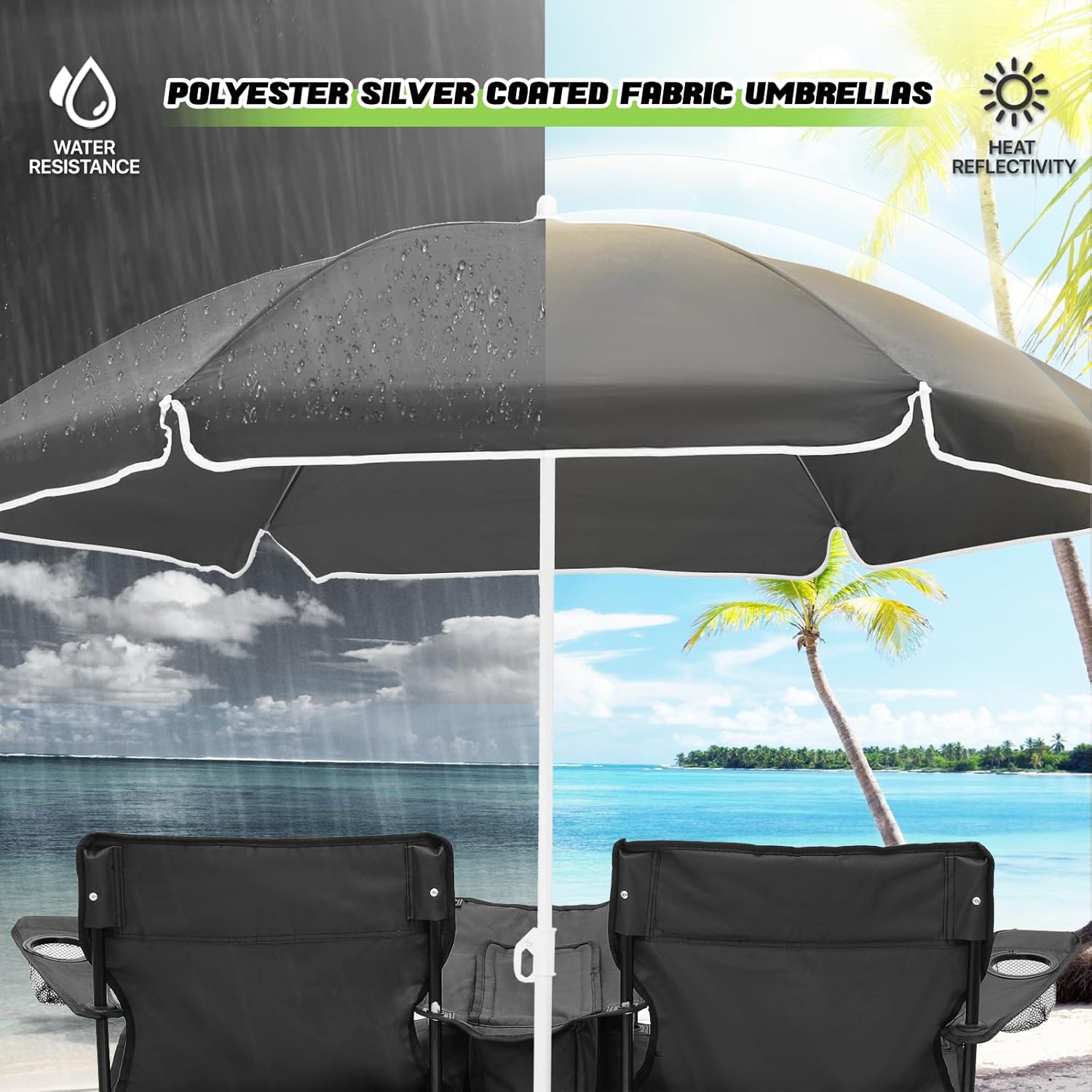 Magshion Silla de campamento doble con paraguas y enfriador para adultos, silla plegable de alta resistencia, color negro