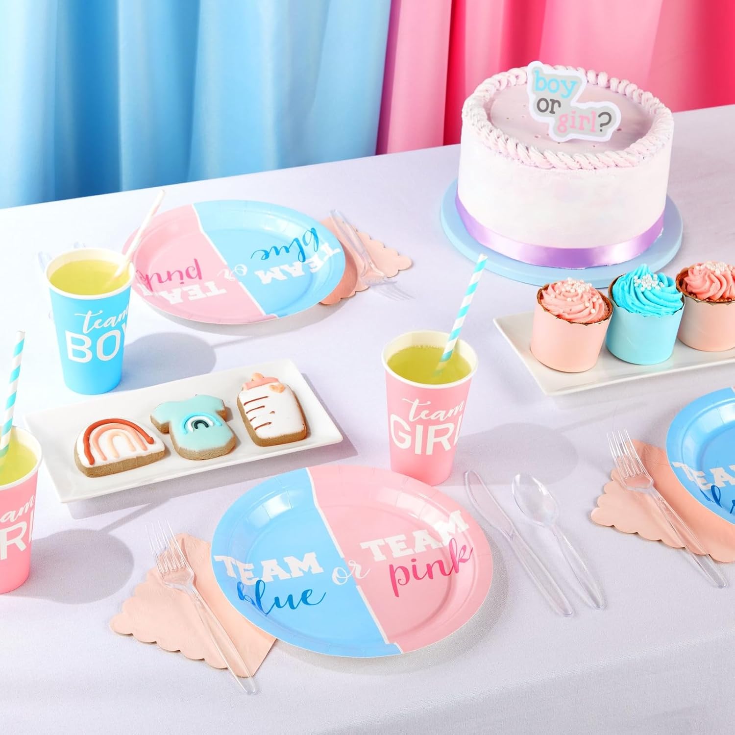 Platos desechables  80 platos de papel, suministros de fiesta de revelación de género para aperitivo, almuerzo, cena y postre, azul equipo o rosa