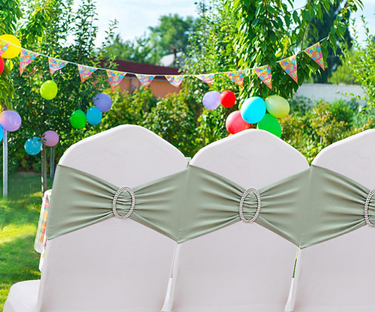 50 bandas de silla verde salvia para ceremonia de boda, bandas elásticas para sillas para fiestas, banquetes, temas, hoteles, restaurantes, eventos,