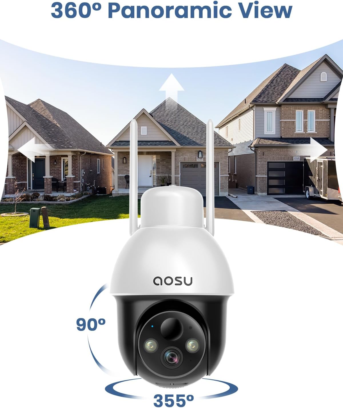 Cámara solar de seguridad para exteriores – Cámaras de seguridad inalámbricas para exteriores con vista panorámica de 360, seguimiento automático