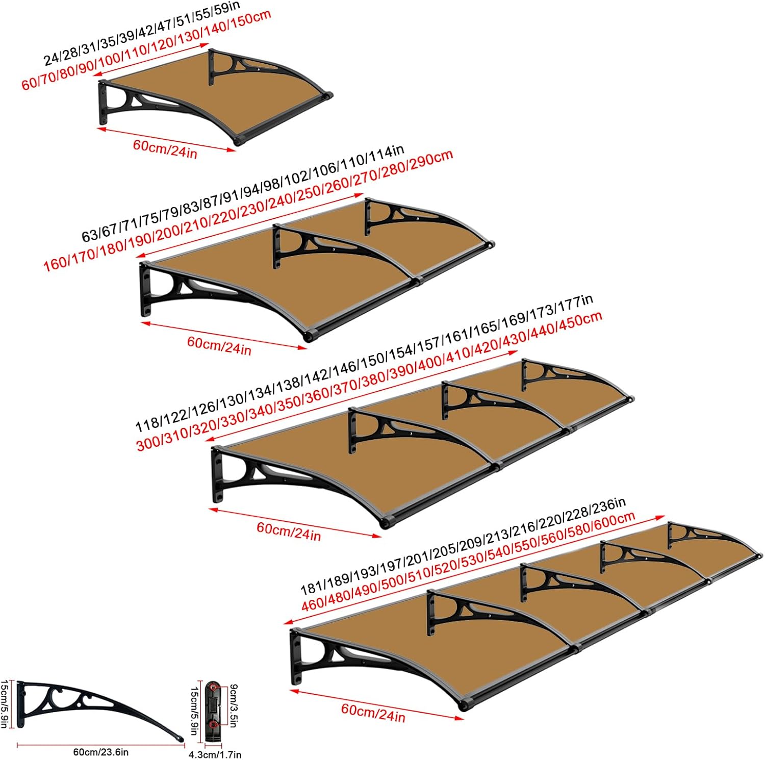Toldo para puerta delantera, patio, porche, toldo de protección contra la lluvia y la nieve, cubierta de protección contra la lluvia para ventana,