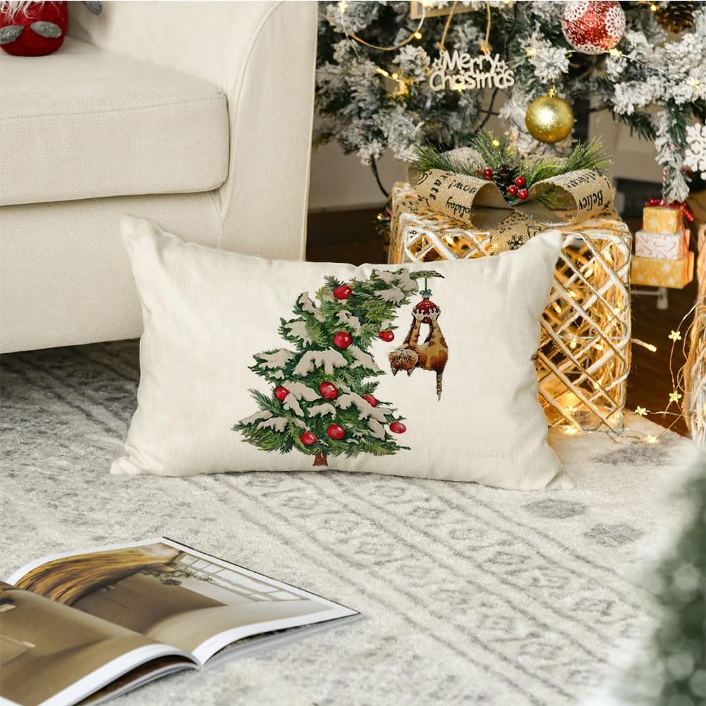 RABUSOFA Fundas de almohada de Navidad de invierno de 12 x 20 pulgadas, decoraciones de árbol de Navidad, fundas de almohada decorativas, fundas de