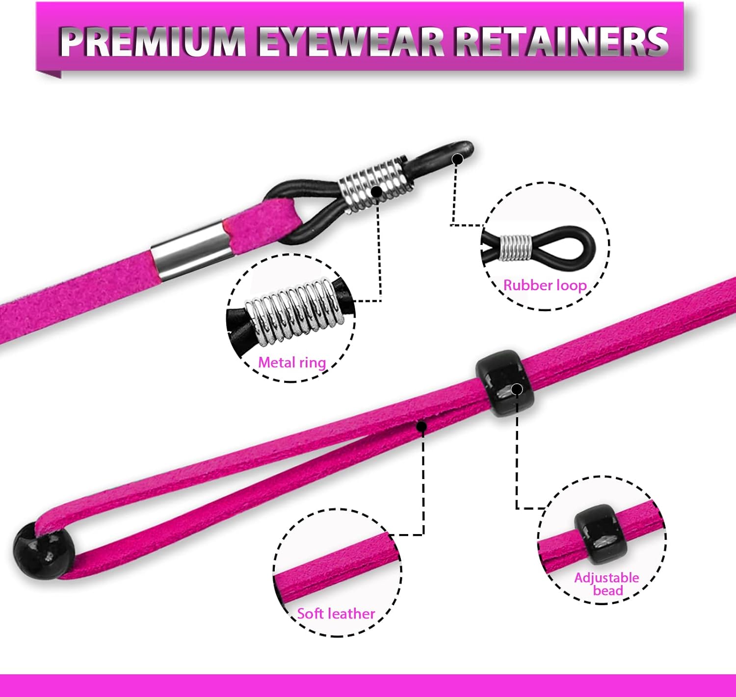 YGDZ Correa para lentes, 8 unidades, correa de cuero para gafas, cadena ajustable para gafas, retenedores de gafas, correa deportiva para lentes de
