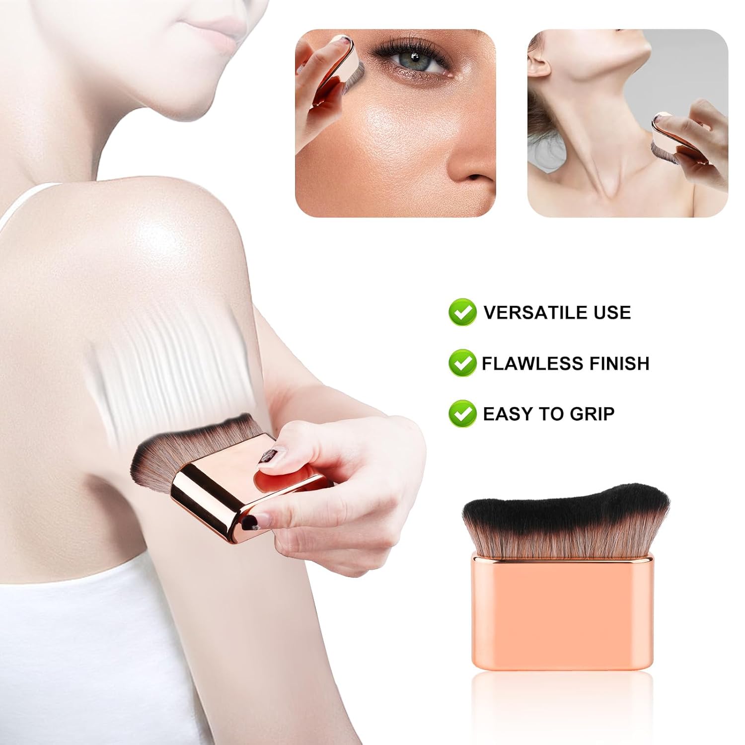 Cepillo autobronceador, aplicador de cepillo autobronceador suave, cepillo de bronceado portátil, brochas de maquillaje corporal (oro rosa)