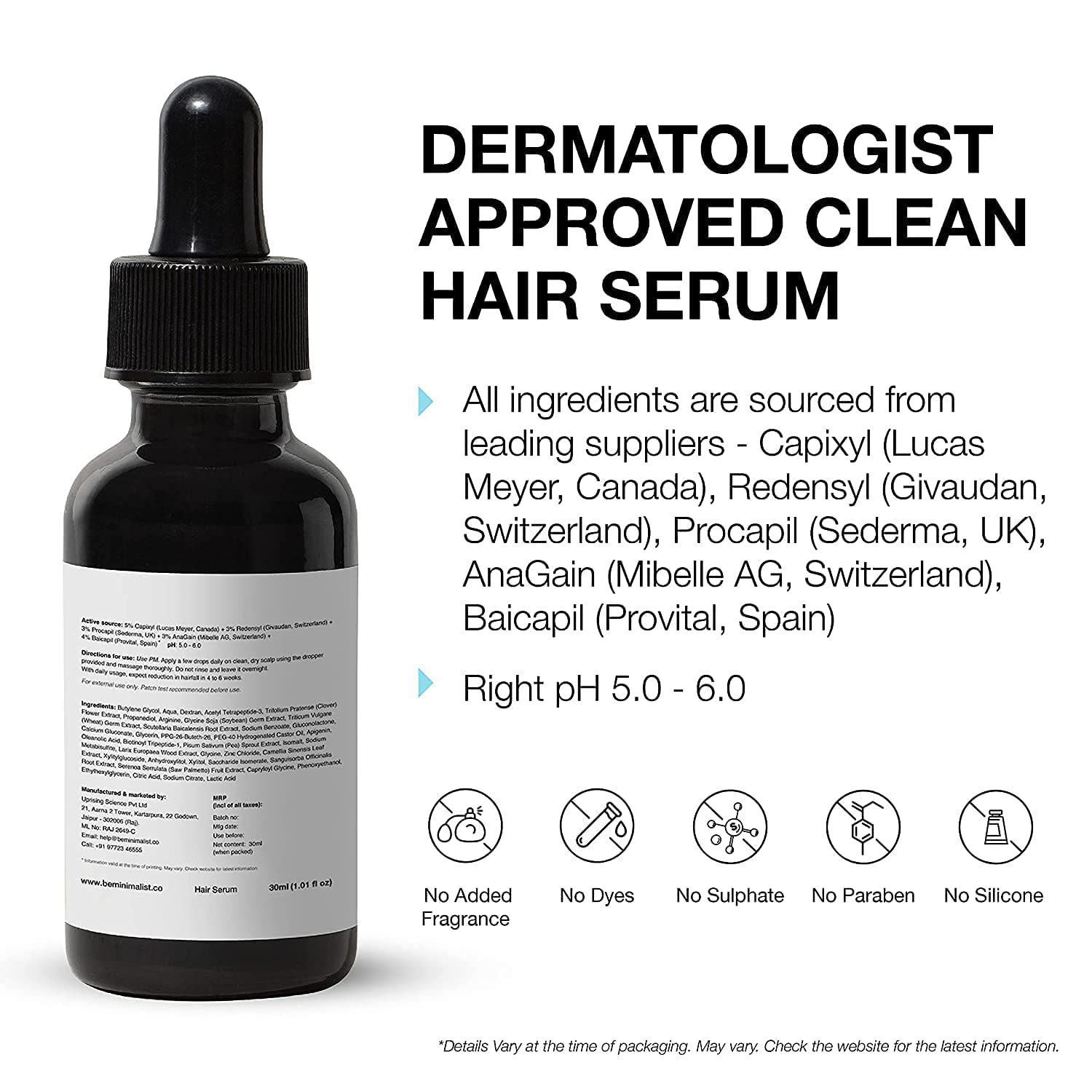 Suero minimalista para el crecimiento del cabello activo al 18%  Con Procapil, Capixyl, Redensyl, Anagain y Baicapil para control de caídas y
