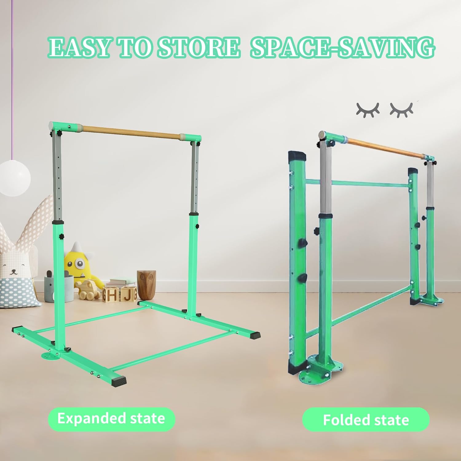 YIintruan Kip Bar de gimnasia, barra horizontal para niños y niñas, altura ajustable de 3 a 5 pies, equipo de gimnasio en casa, ideal para