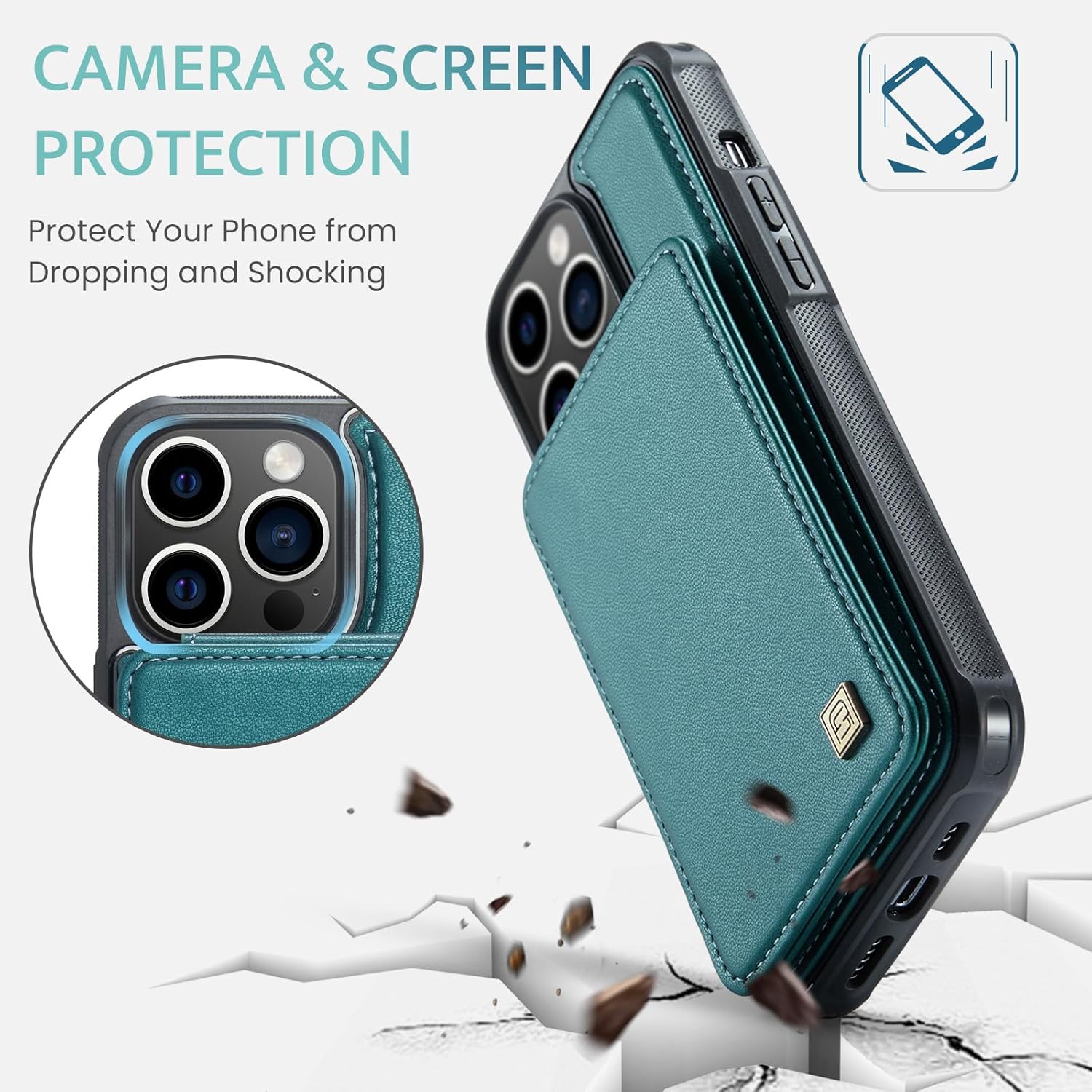 ASAPDOS Funda para iPhone 15 Pro con tarjetero, piel sintética a prueba de golpes, funda tipo cartera para iPhone 15 Pro con bloqueo RFID y soporte