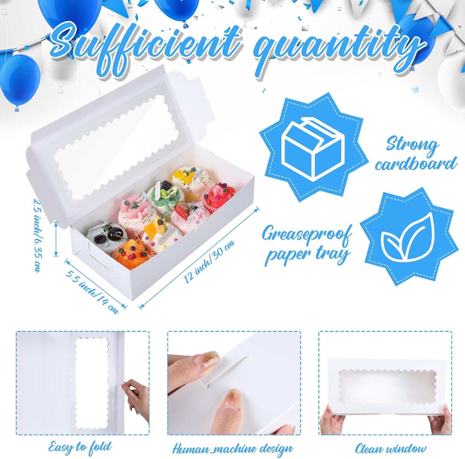 Yeaqee 12 cajas de golosinas de fresa de 5.5 x 2.5 pulgadas con ventana y tazas para hornear, incluye 50 cajas de fresa cubiertas de chocolate