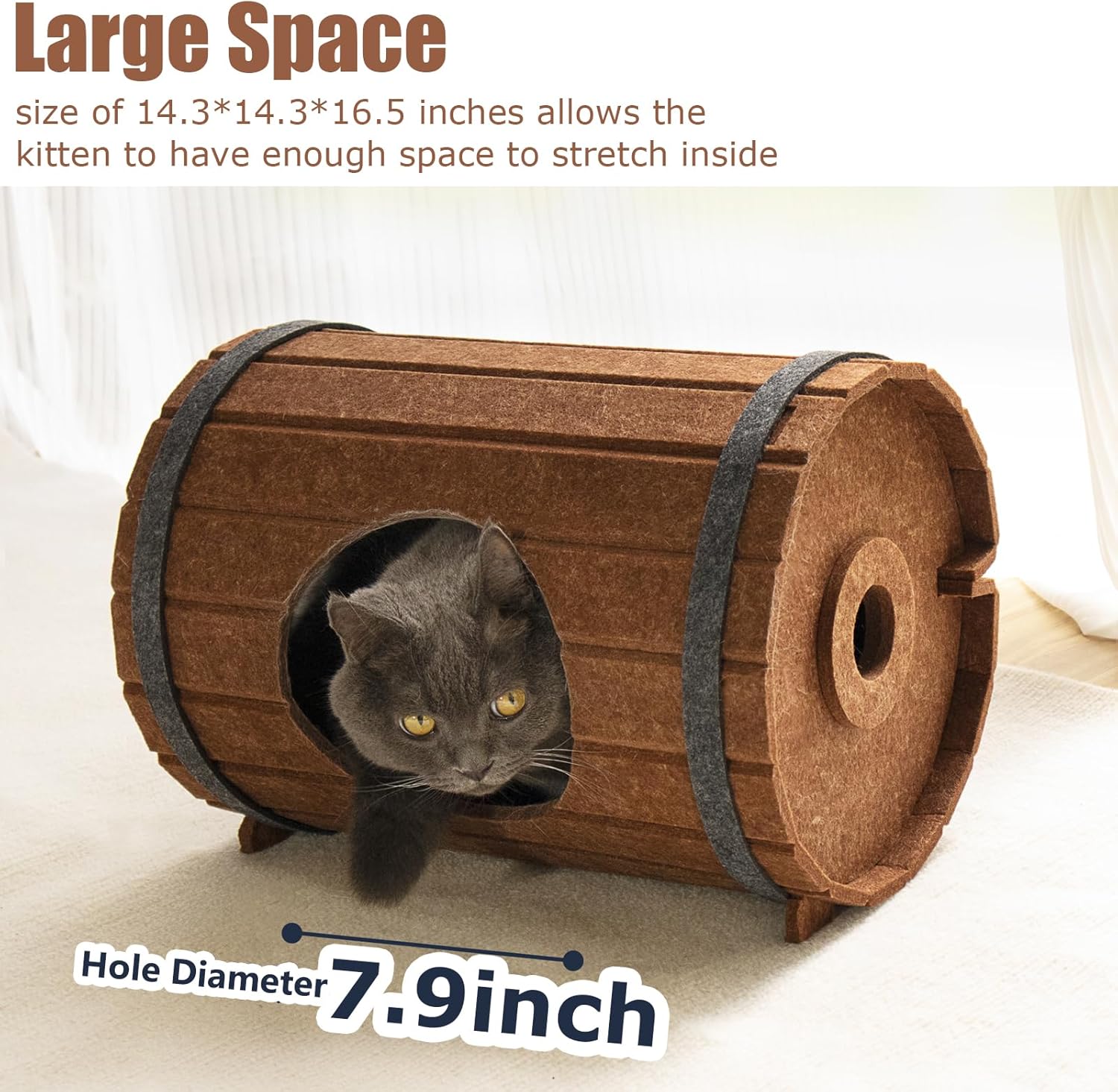 VERABE Casa para gatos con forma de barril de cerveza, cueva de fieltro Peekaboo para gatos, camas plegables para gatos de interior, casa duradera