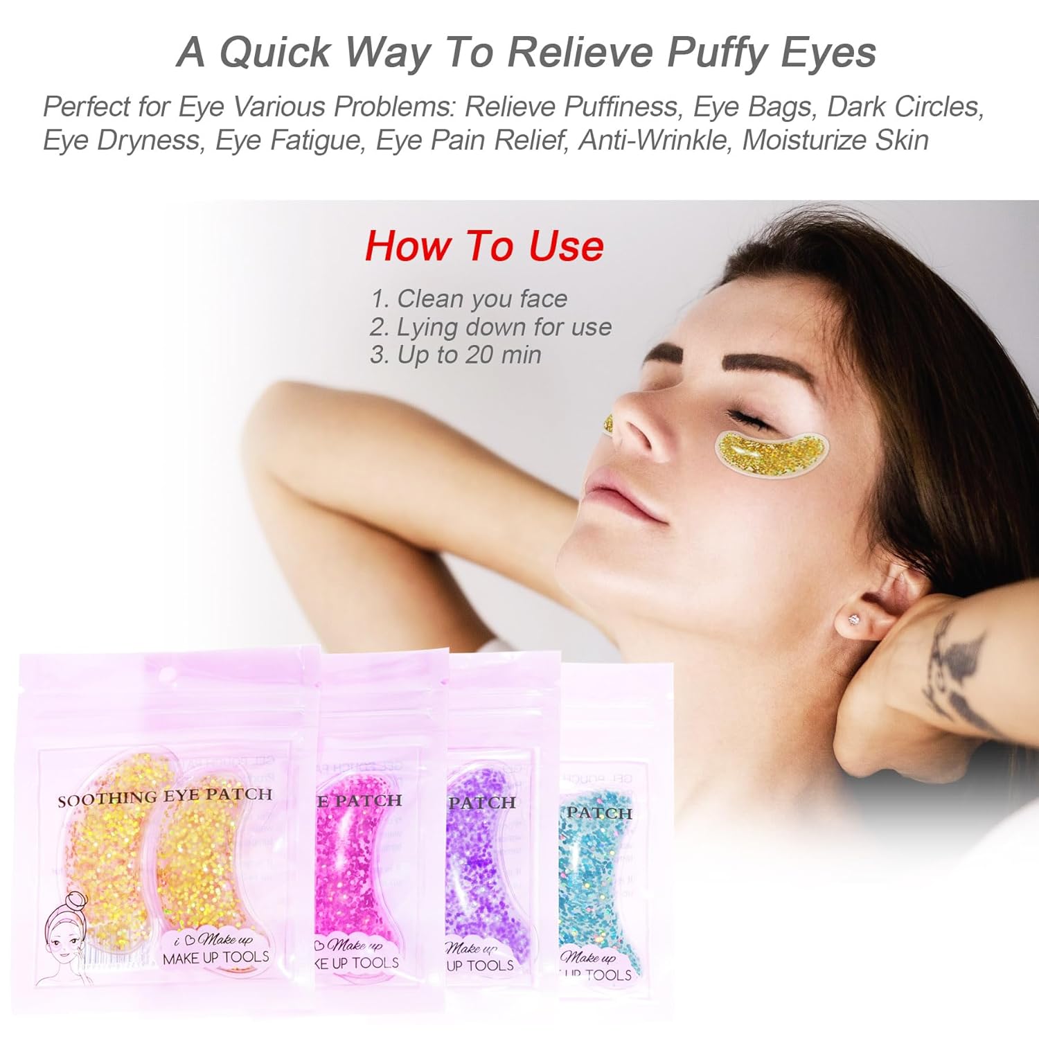 Under Eye Patches for Puffy Eyes, 24K Gold Collagen Eye Mask, Hot Cold Treatment Cooling Gel Eye Pads for Wrinkles Dark Circles Puffiness Eye Bags