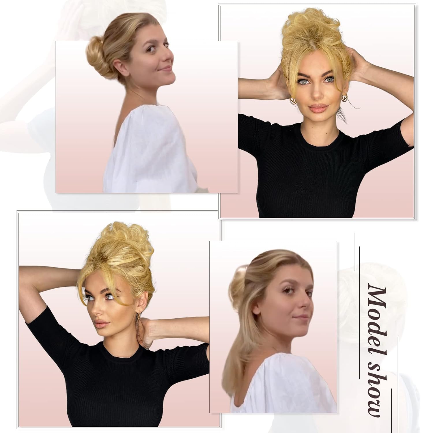 RUWISS Extensiones de cabello con clip de garra, moño desordenado, moño humano real, ondulado, rizado, moño, moño despeinado, clip de garra,