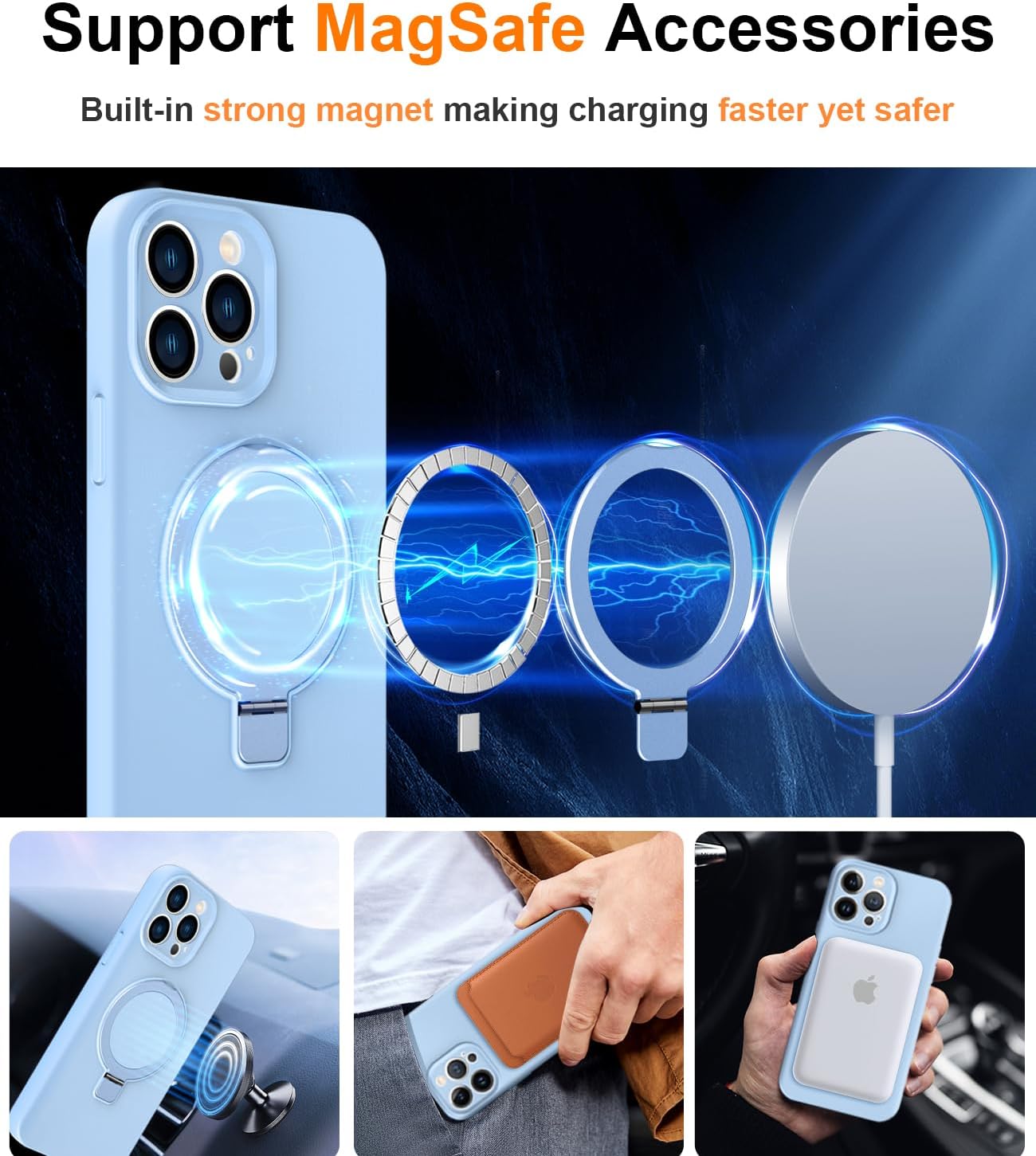 PIXIU Funda magnética para iPhone 13 Pro Max compatible con MagSafe, silicona líquida suave a prueba de golpes, funda para iPhone 13 Pro Max con
