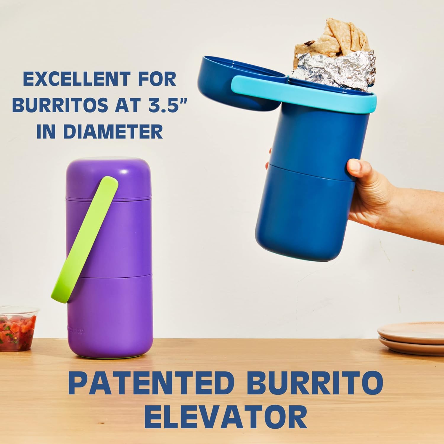 Burrito Pop  El primero de su tipo de soporte de burrito giratorio  Contenedor de almuerzo de viaje  Contenedores de burrito  Para mantener tu