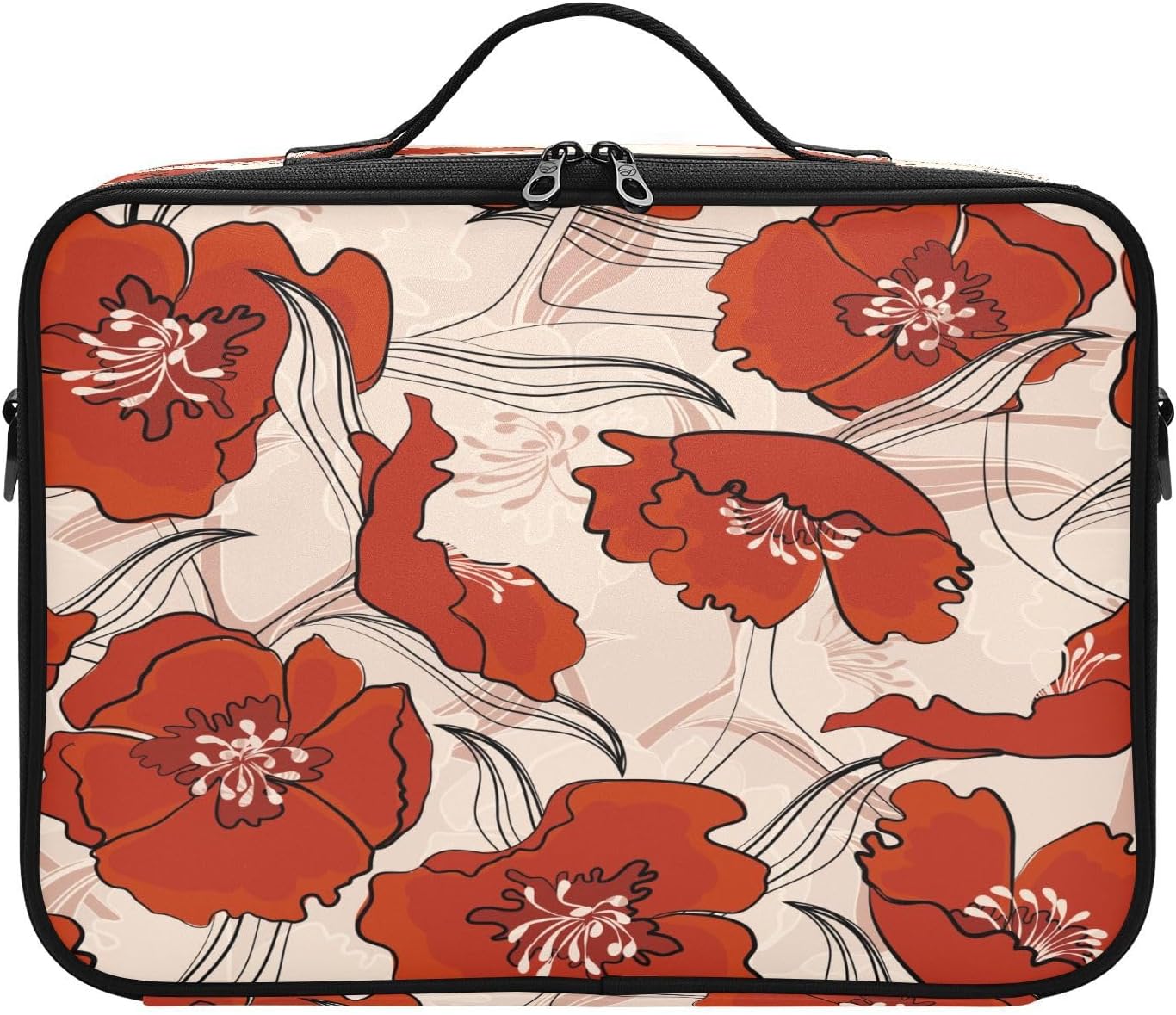 Zathe Painting Red Flower cosmetic bag with handles bag travel toiletry opening makeup bag makeup storage organizer bolso para cosmeticos for women