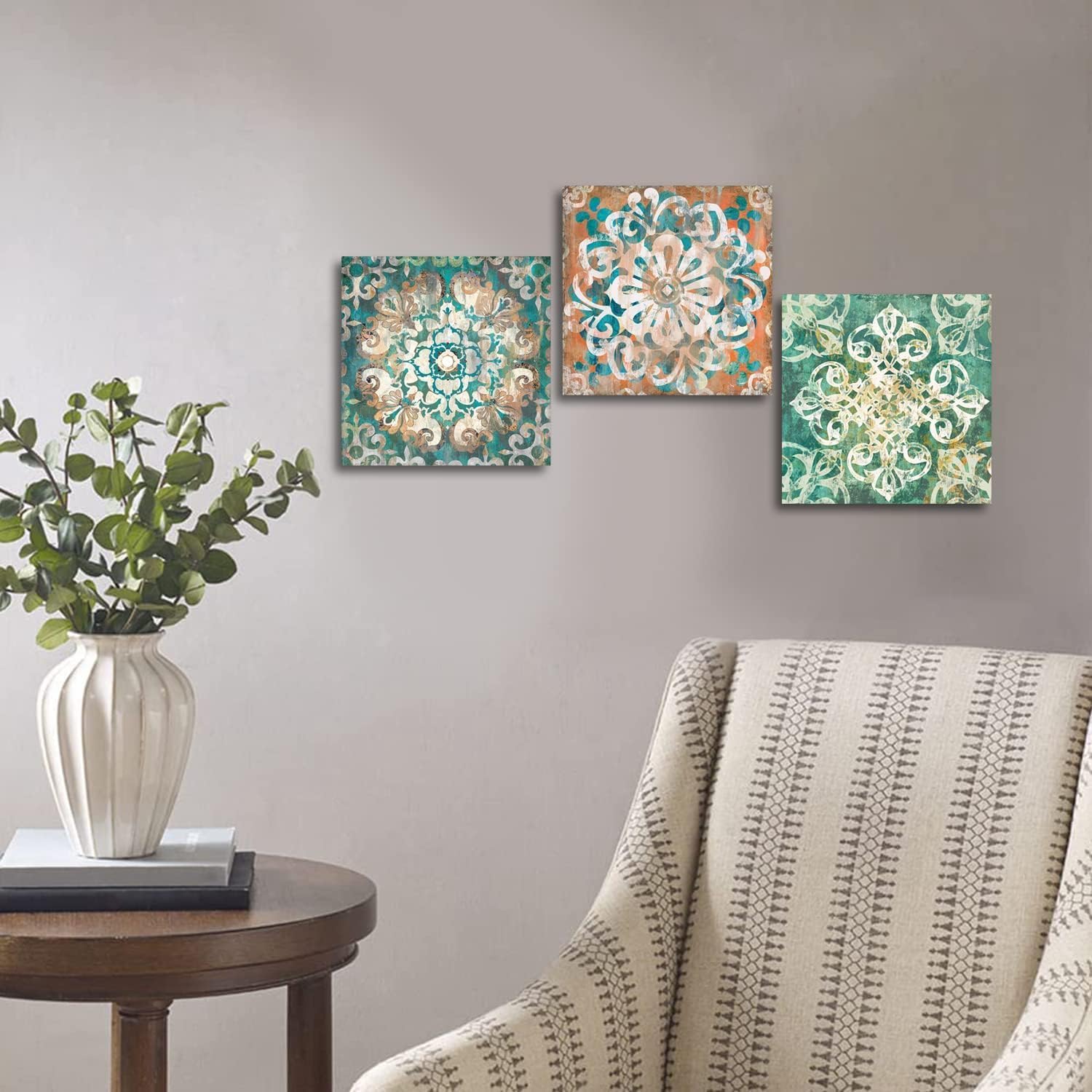 Yang Hong Yu Arte de pared con patrón de mandala vintage, arte de pared con estampado de flores abstractas, bohemio, lienzo para decoración de