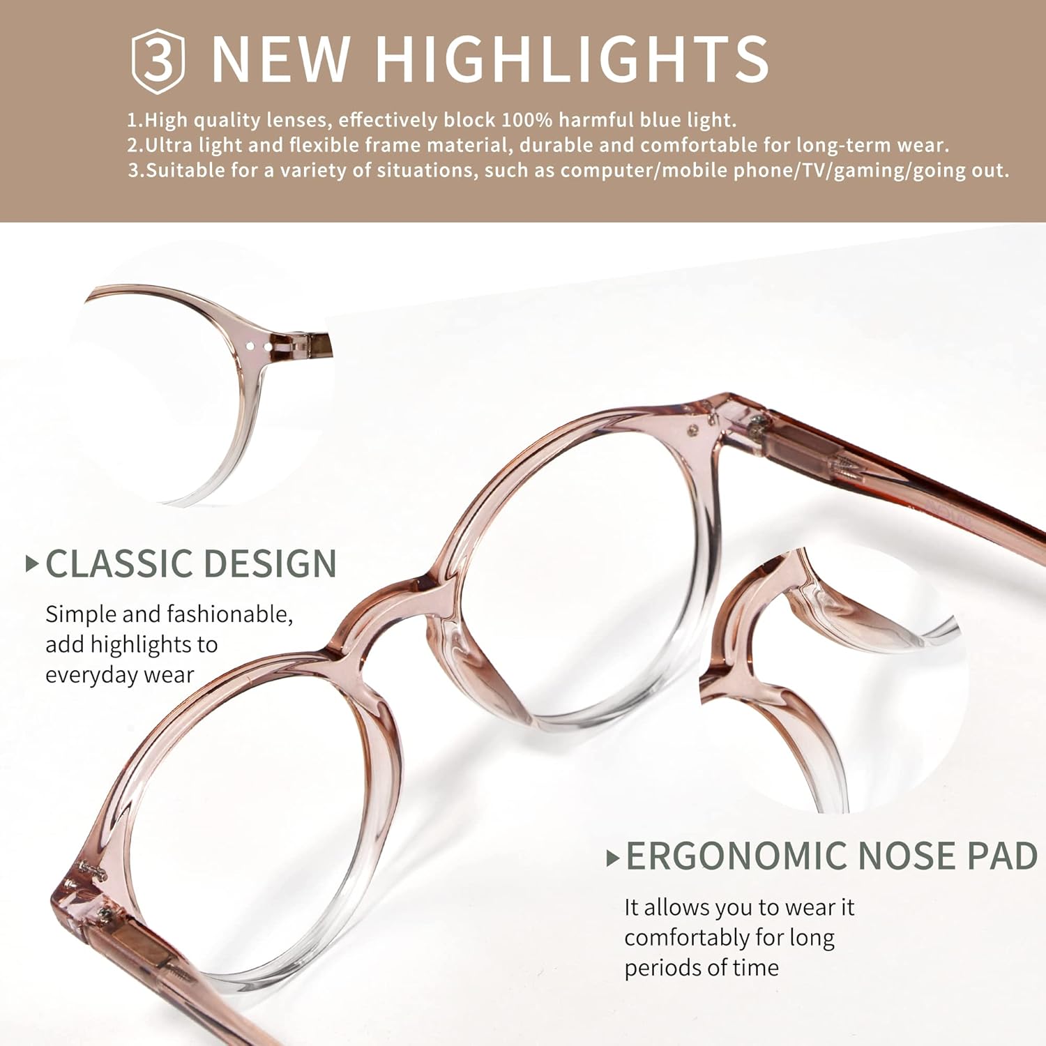 Gafas de bloqueo de luz azul para mujeres y hombres, para computadorajuegosTVteléfonos para ayudarte a dormir mejor AB3303