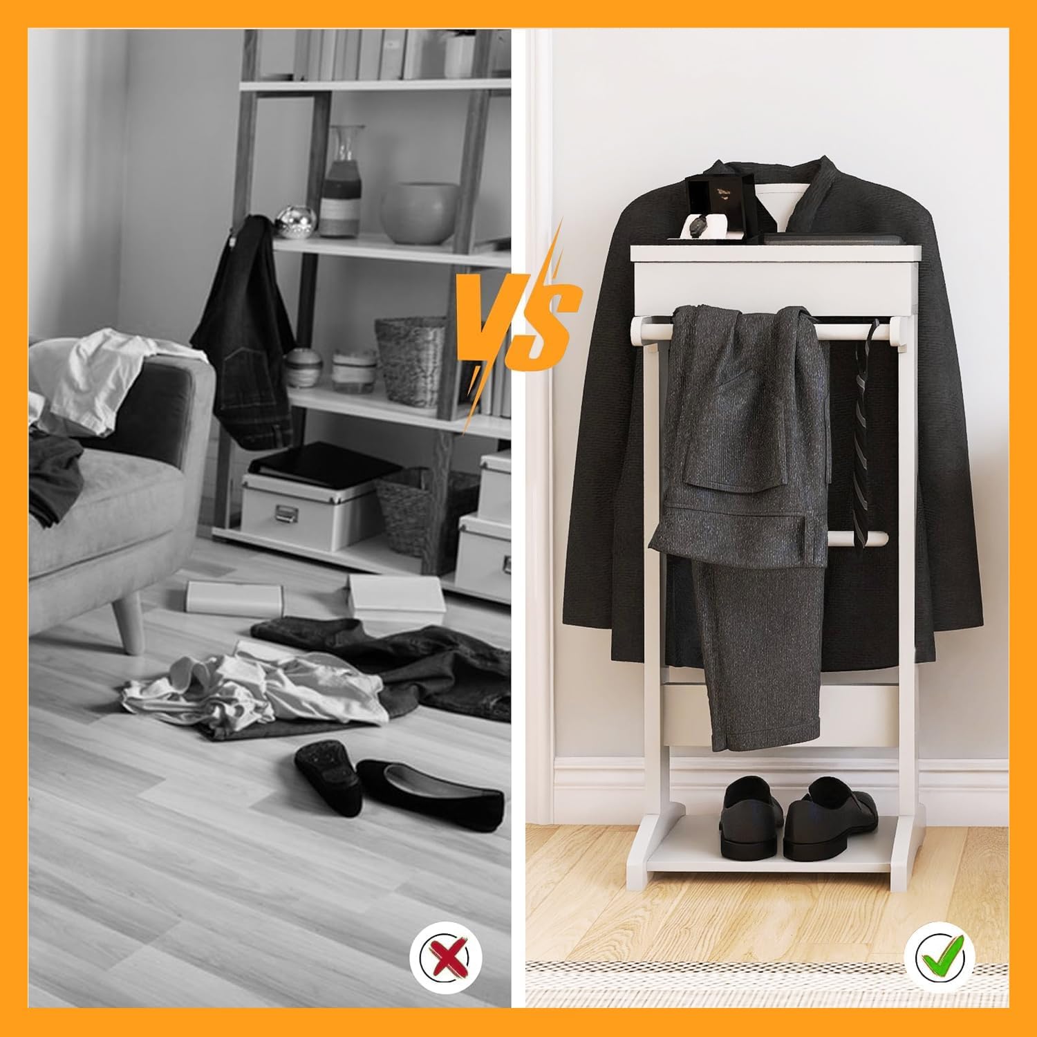 Brefhome – Soporte de valet para hombre, soporte de ropa con bandeja superior, compartimento de almacenamiento abatible, utilizado en entrada,