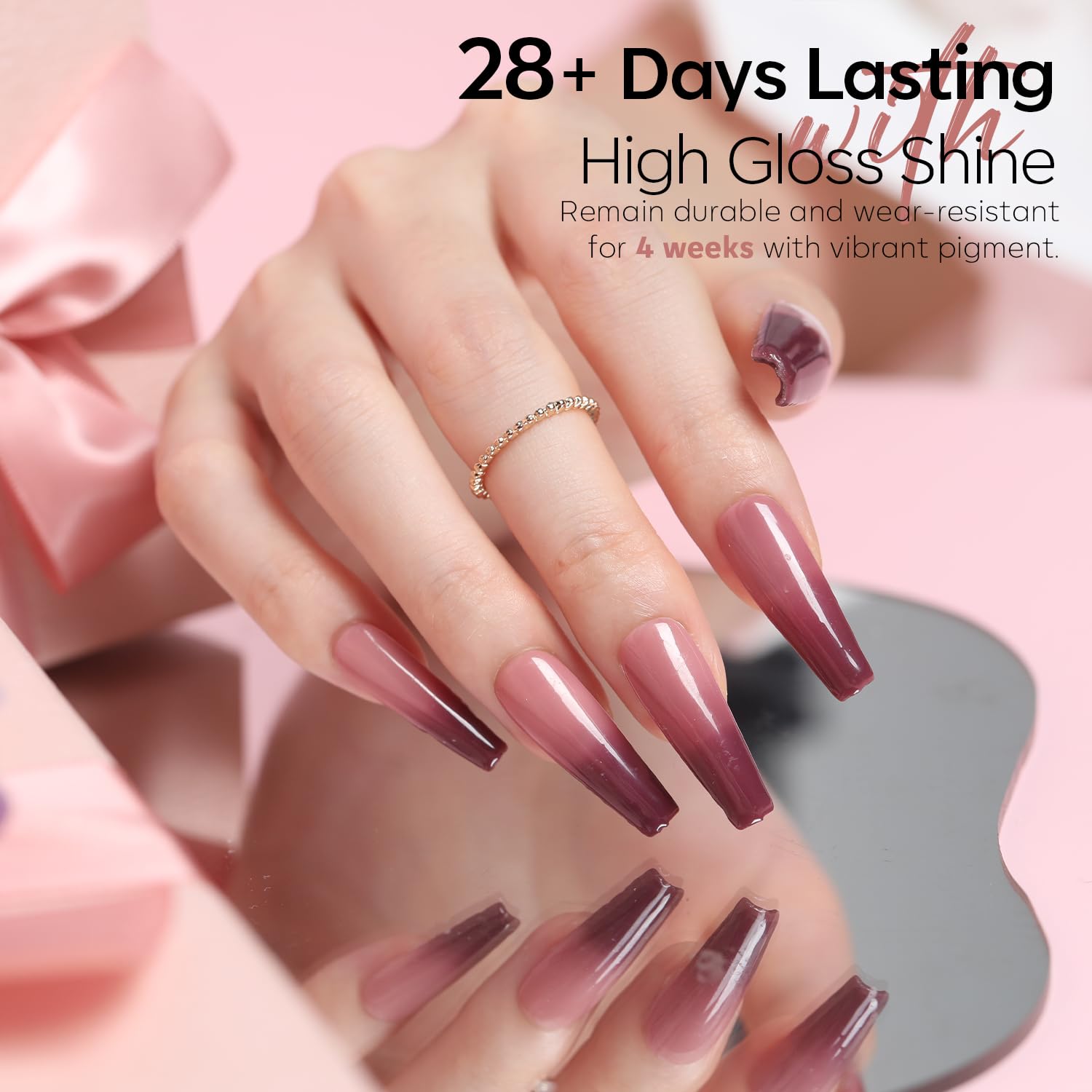 Modelones Kit de manicura de uñas de gel con lámpara de secado de uñas con luz UV, 28 colores nude, marrón, rosa, rojo, kit de iniciación de esmalte