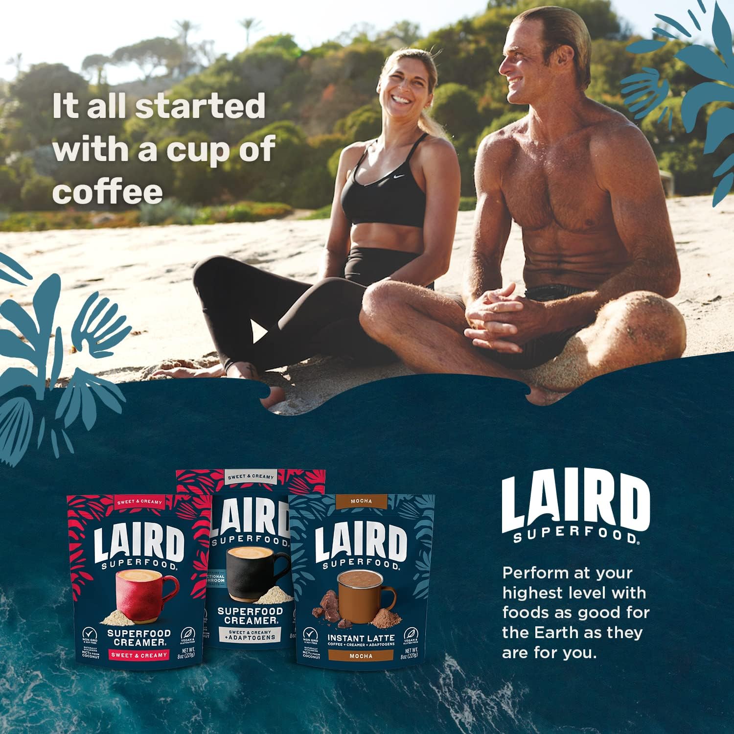 Laird Superfood Hidrata agua de coco  Mezcla de bebida con electrolitos  Limón, 10 palitos individuales  0.00 oz de azúcar añadido  Sin ingredientes
