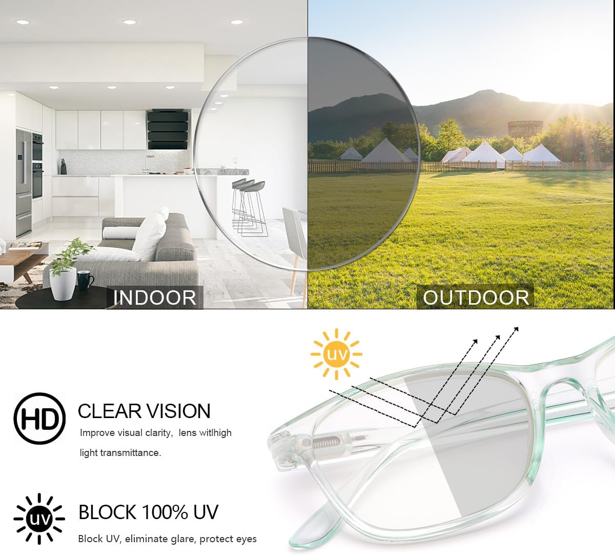 Gafas de sol fotocrómicas de transición para hombres y mujeres con bisagra de resorte miopía miopía Anit UV Gafas de sol