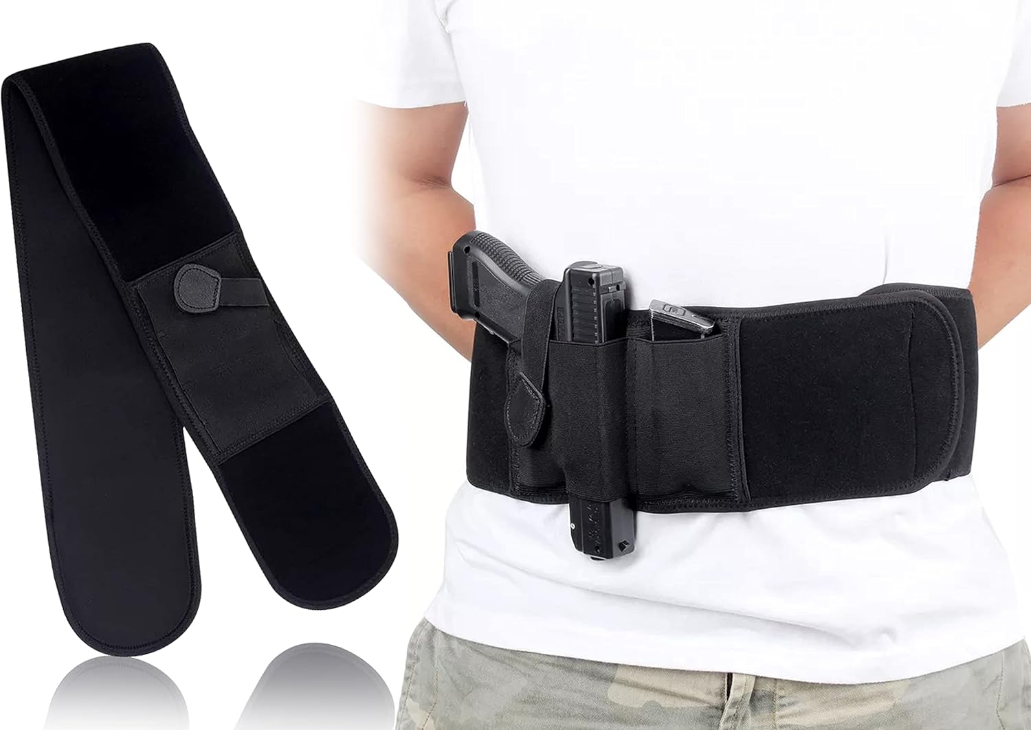 Funda de banda para el vientre para transporte oculto, para hombres y mujeres, funda elástica transpirable para la mayoría de pistolas y revólveres,