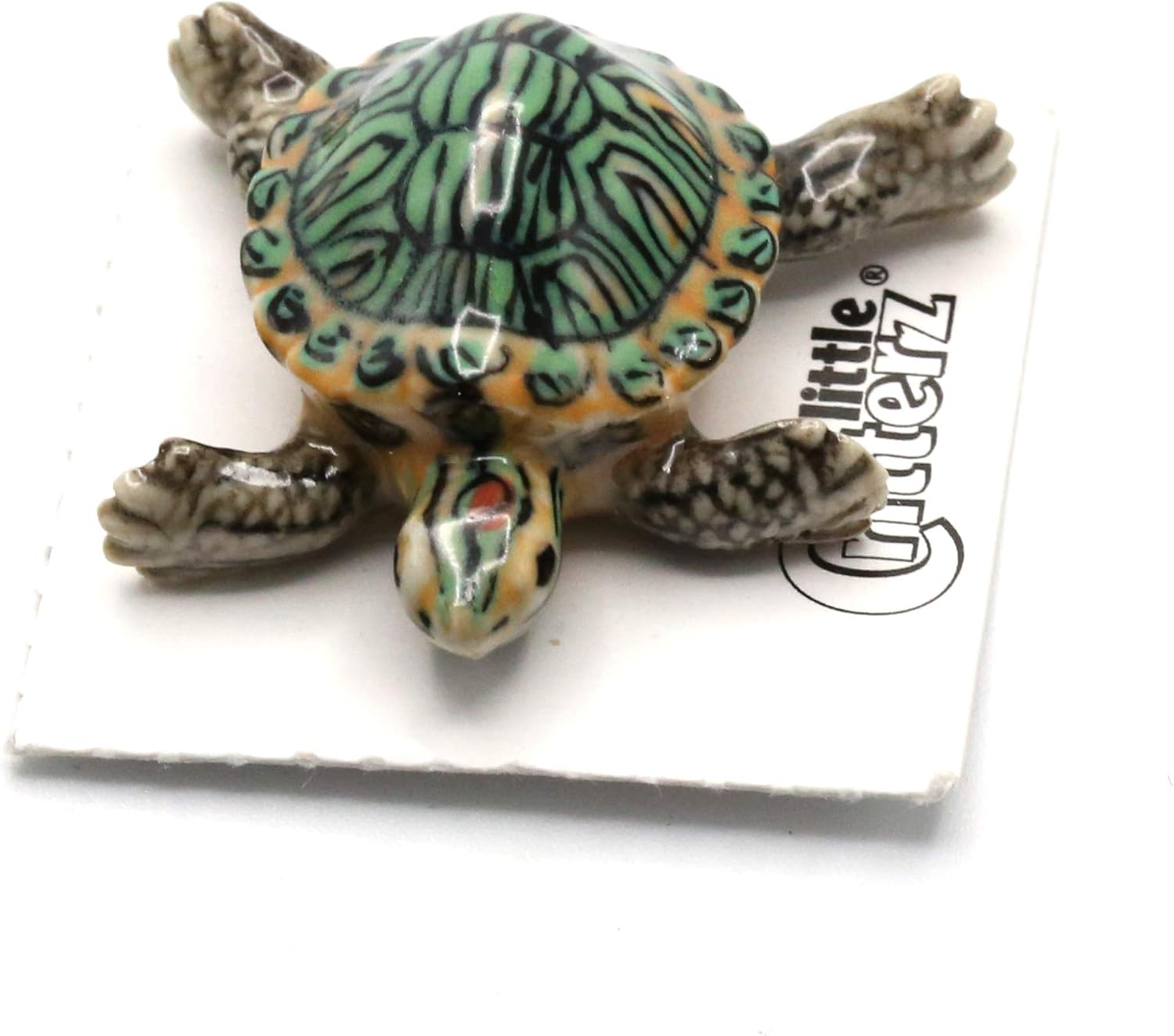 Turtle Red Eared Slider Bask – Decoración del hogar Figura de porcelana en miniatura