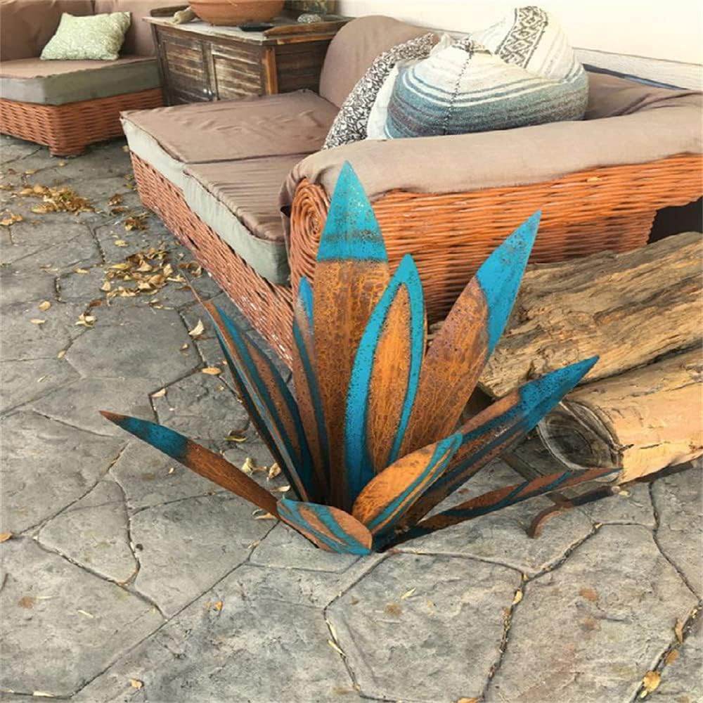 HDDA Escultura rústica de tequila, 21 pulgadas21.7in pequeña planta de agave de metal, agave de metal rústico pintado a mano, estatua de decoración