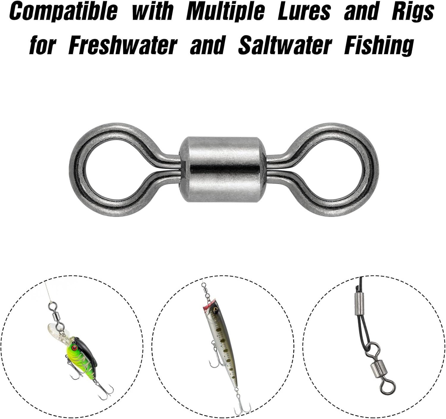 Barril de pesca giratorios, paquete de 40 a 100 aparejos de pesca giratorios de agua salada giratorios rodantes resistentes de terminal inoxidable