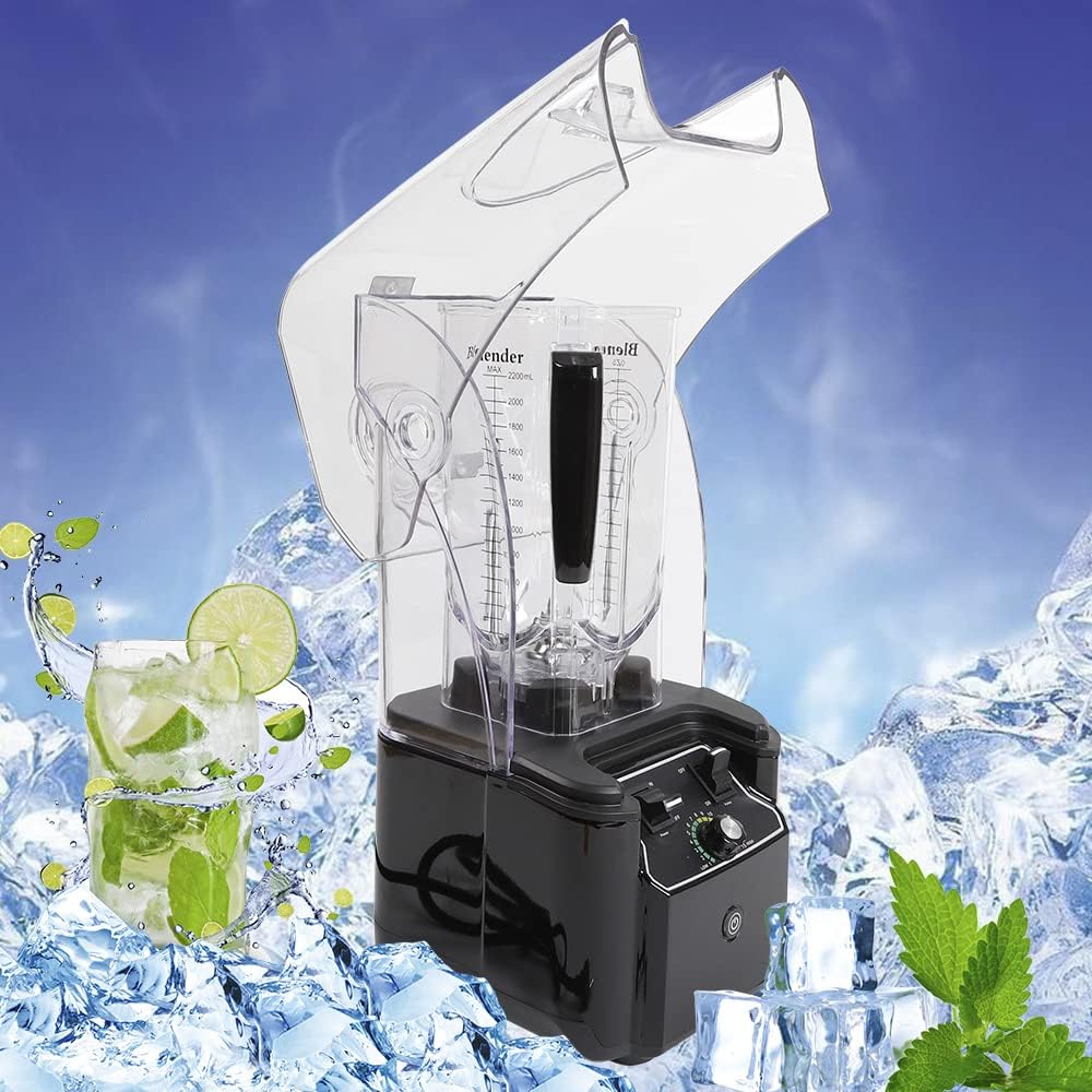 Licuadora profesional, licuadora comercial insonorizada de 2.2L0.5 galones con cuchillas de acero, 110 V 2200 W encimera eléctrica exprimidor de