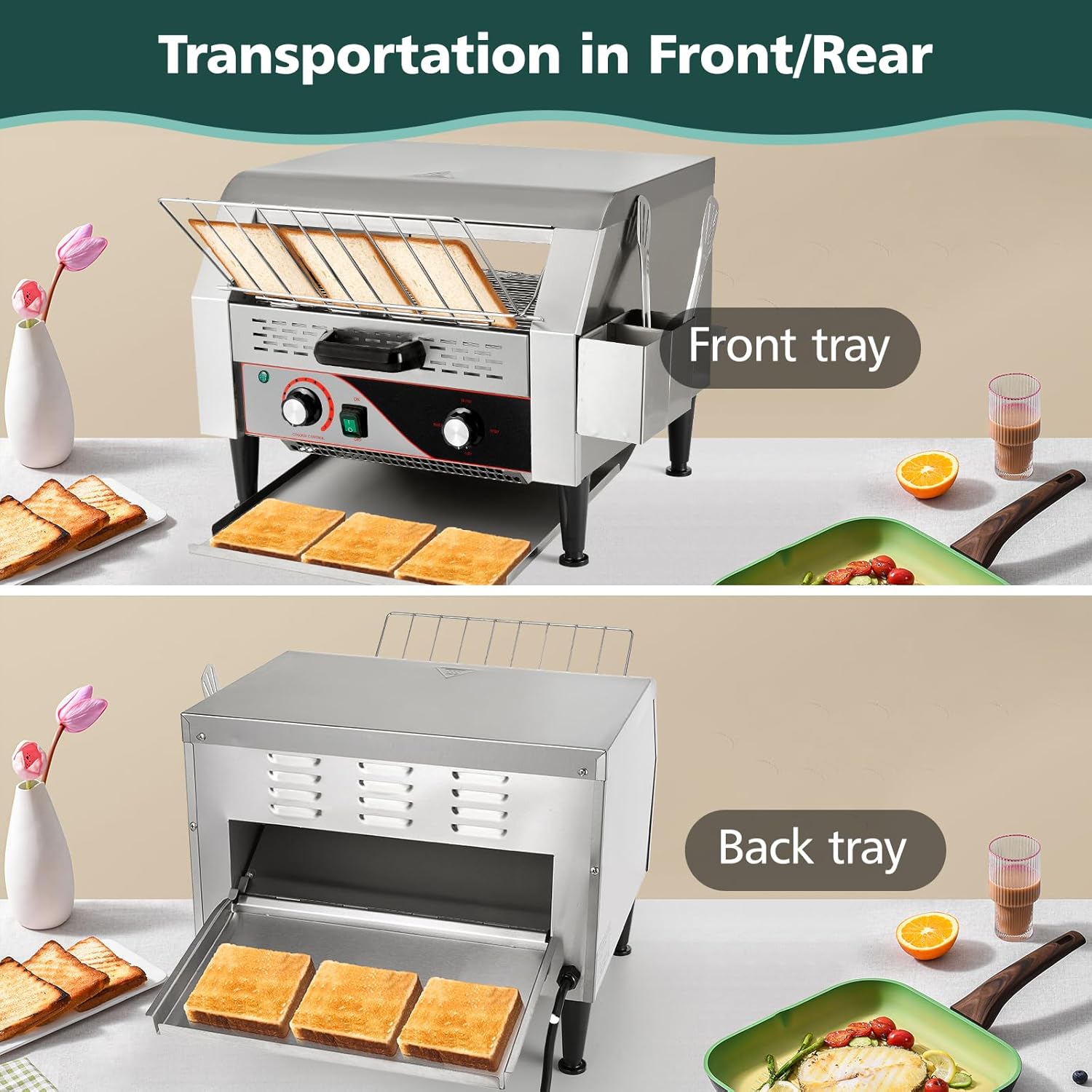 Tostadora comercial 450 rebanadashora, horno tostador para restaurante resistente 2600 W tostadora eléctrica de acero inoxidable con mango para
