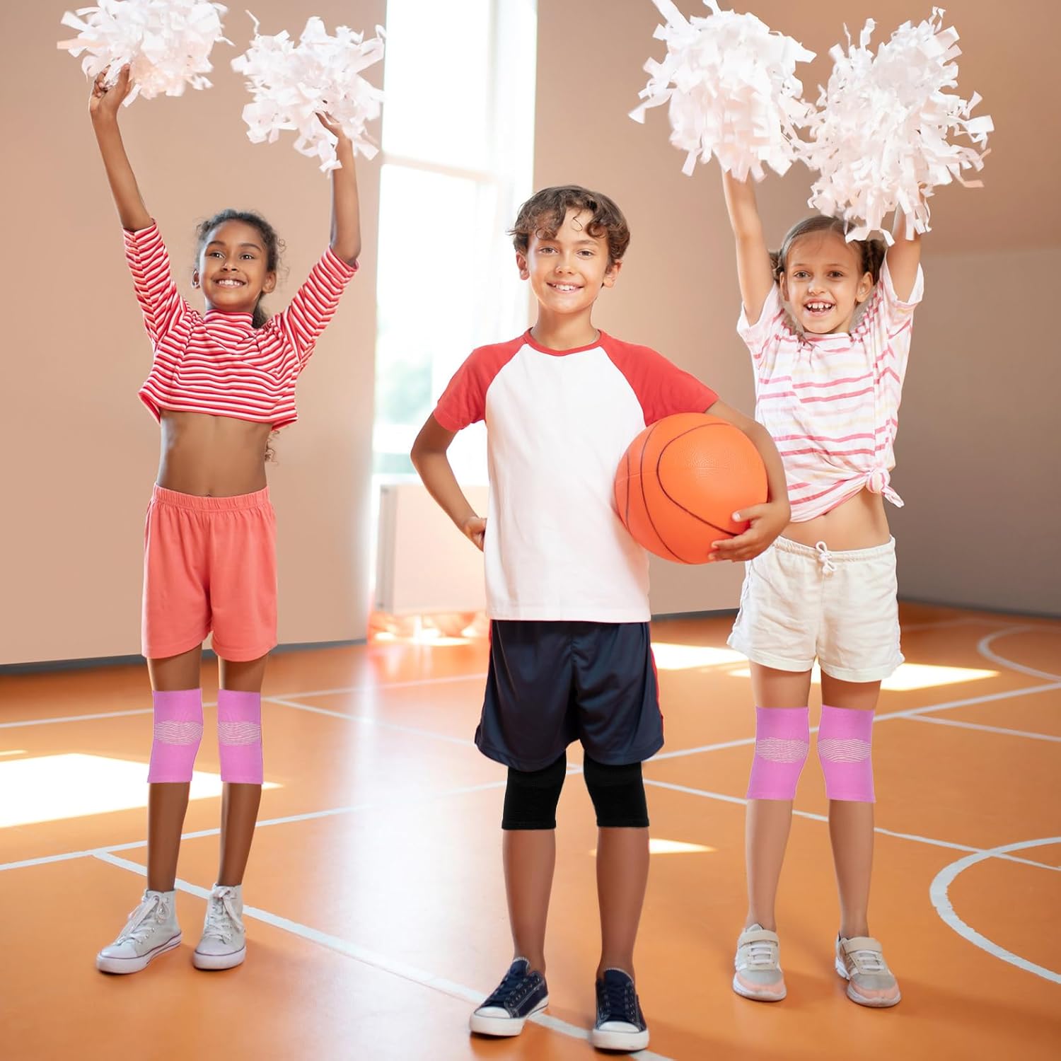 2 pares de rodilleras para niños, rodilleras de compresión para niños, para baloncesto, voleibol, deportes, gimnasia (negro, rosa, S)