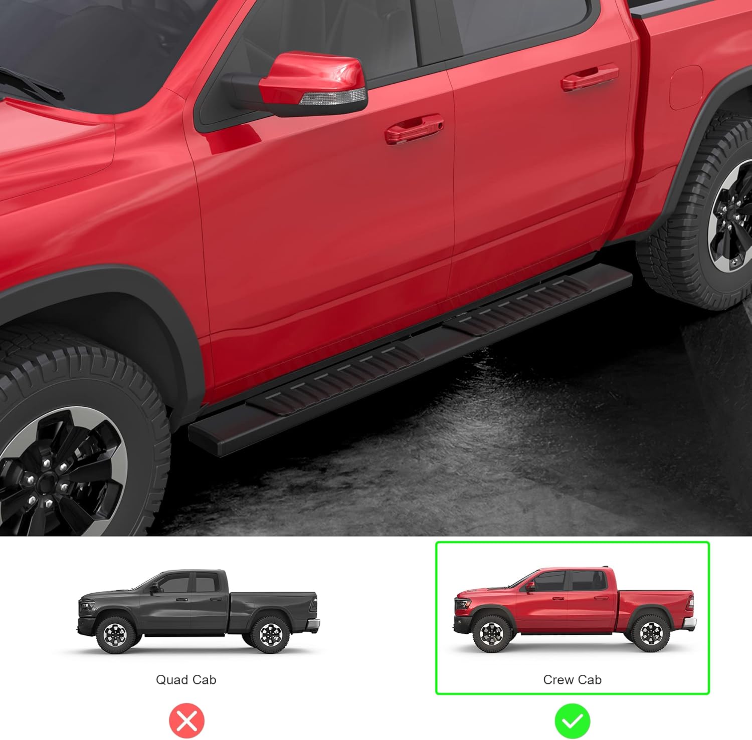 MOSTPLUS Barra de estribo lateral de 6 pulgadas compatible con Dodge Ram 1500 Crew Cab 2009-2018 de acero inoxidable