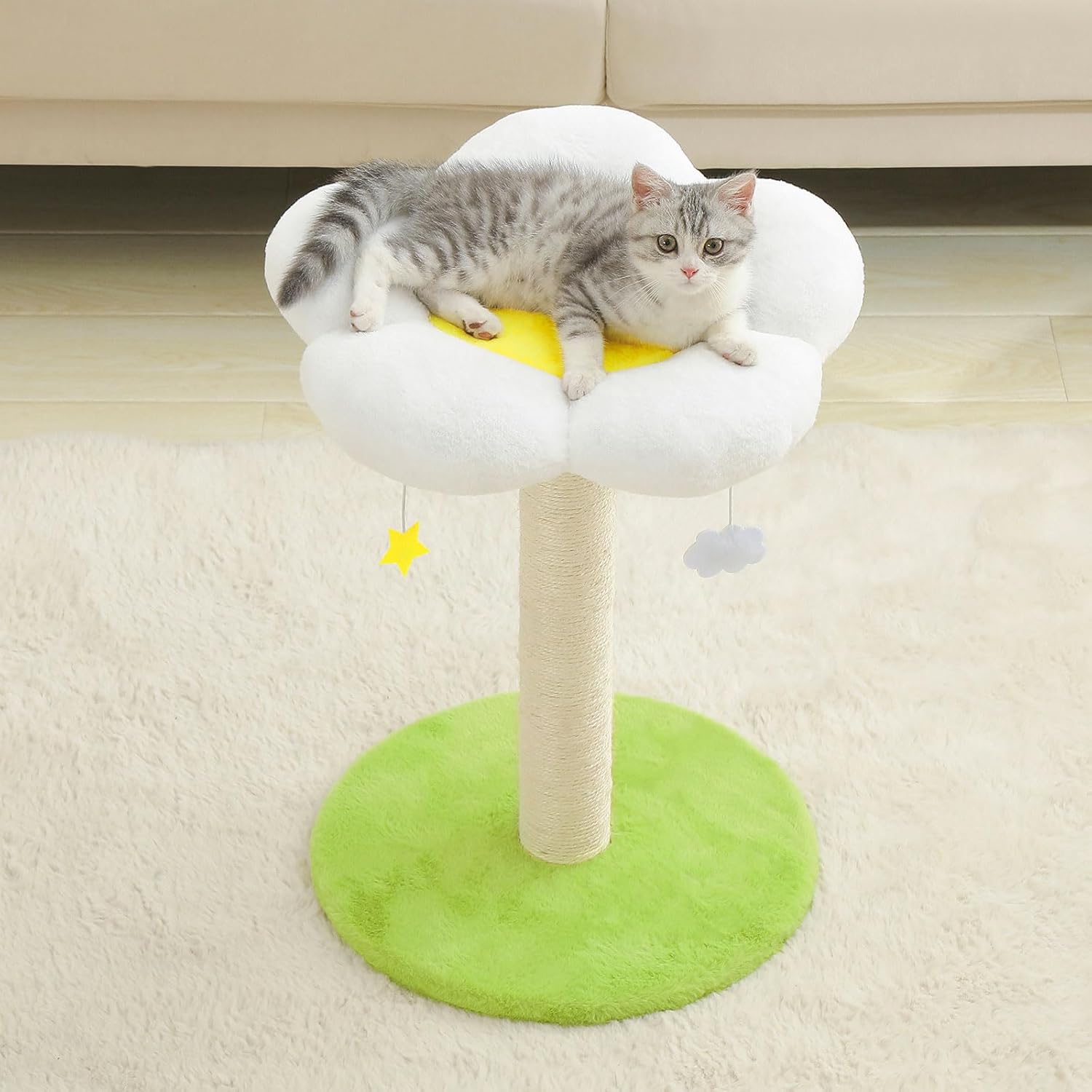 Hovicaed Lindo poste rascador para gatos, árbol de flores para gatos de interior, rascador de gatos con cama, postes de sisal para rascar, cama para