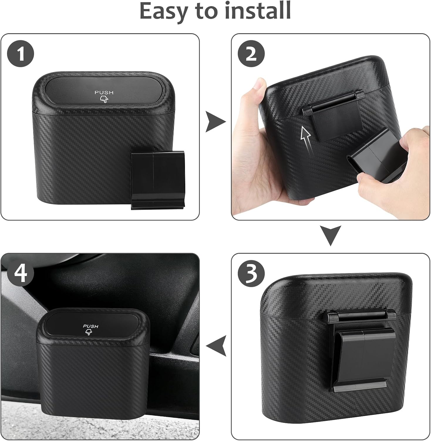 Accmor Cubo de basura para automóvil con tapa, paquete de 2 mini cubos de basura para vehículos, organizador de basura con bolsa de basura,